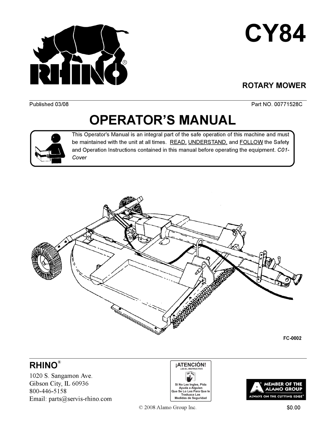 Servis-Rhino CY84 manual Rotary Mower 