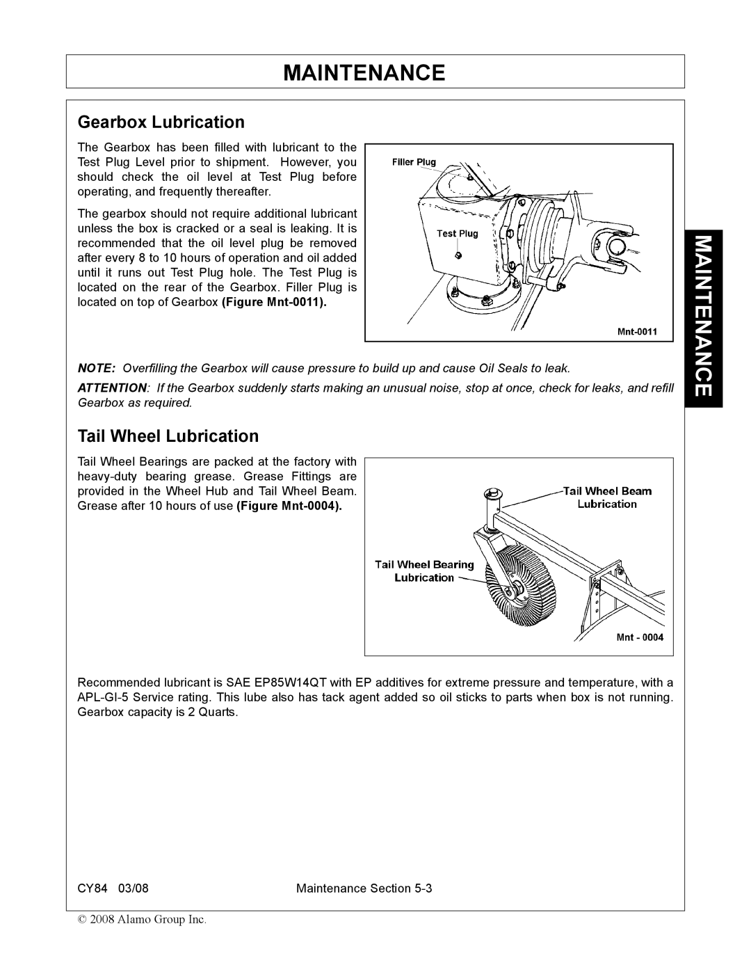 Servis-Rhino CY84 manual Gearbox Lubrication, Tail Wheel Lubrication 