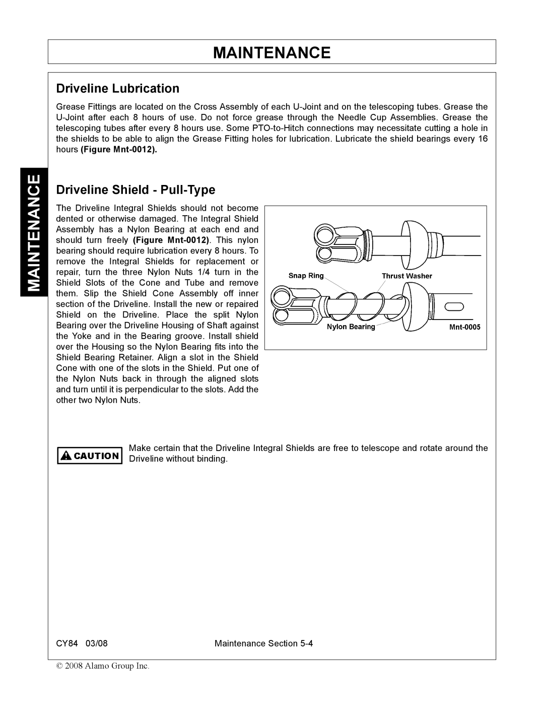 Servis-Rhino CY84 manual Driveline Lubrication, Driveline Shield Pull-Type 