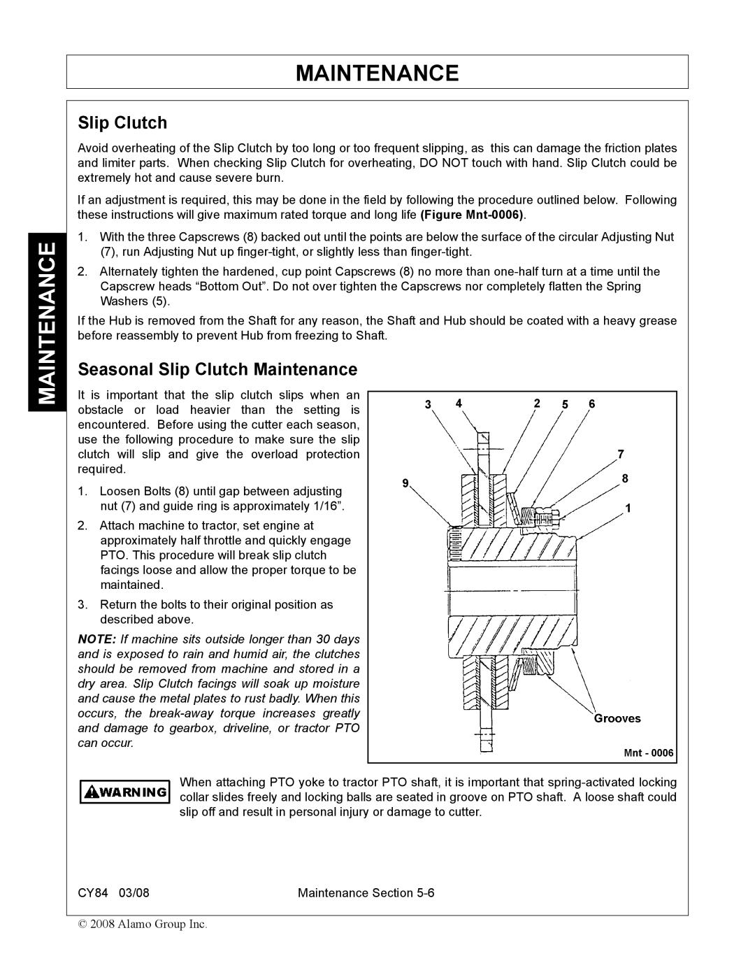 Servis-Rhino CY84 manual Seasonal Slip Clutch Maintenance 