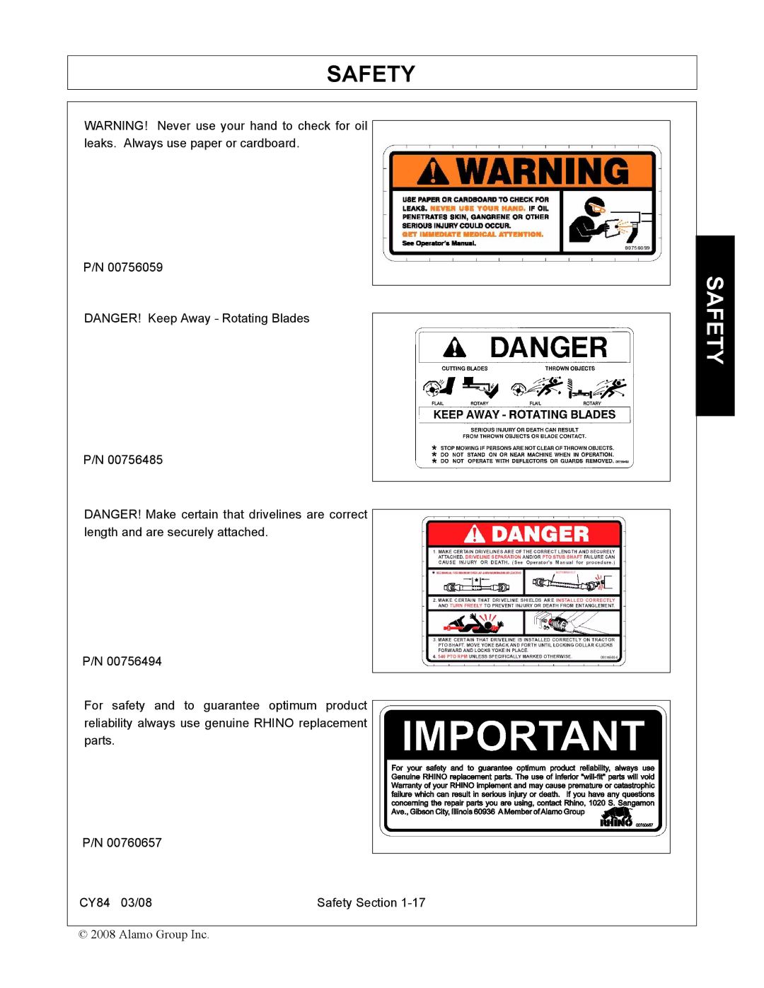 Servis-Rhino CY84 manual Safety 