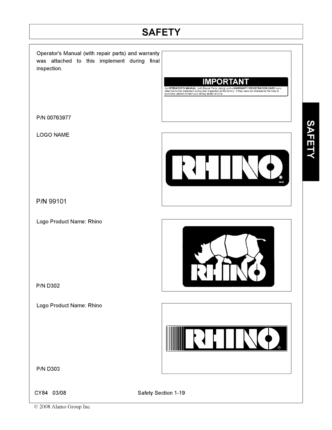 Servis-Rhino CY84 manual Logo Name 