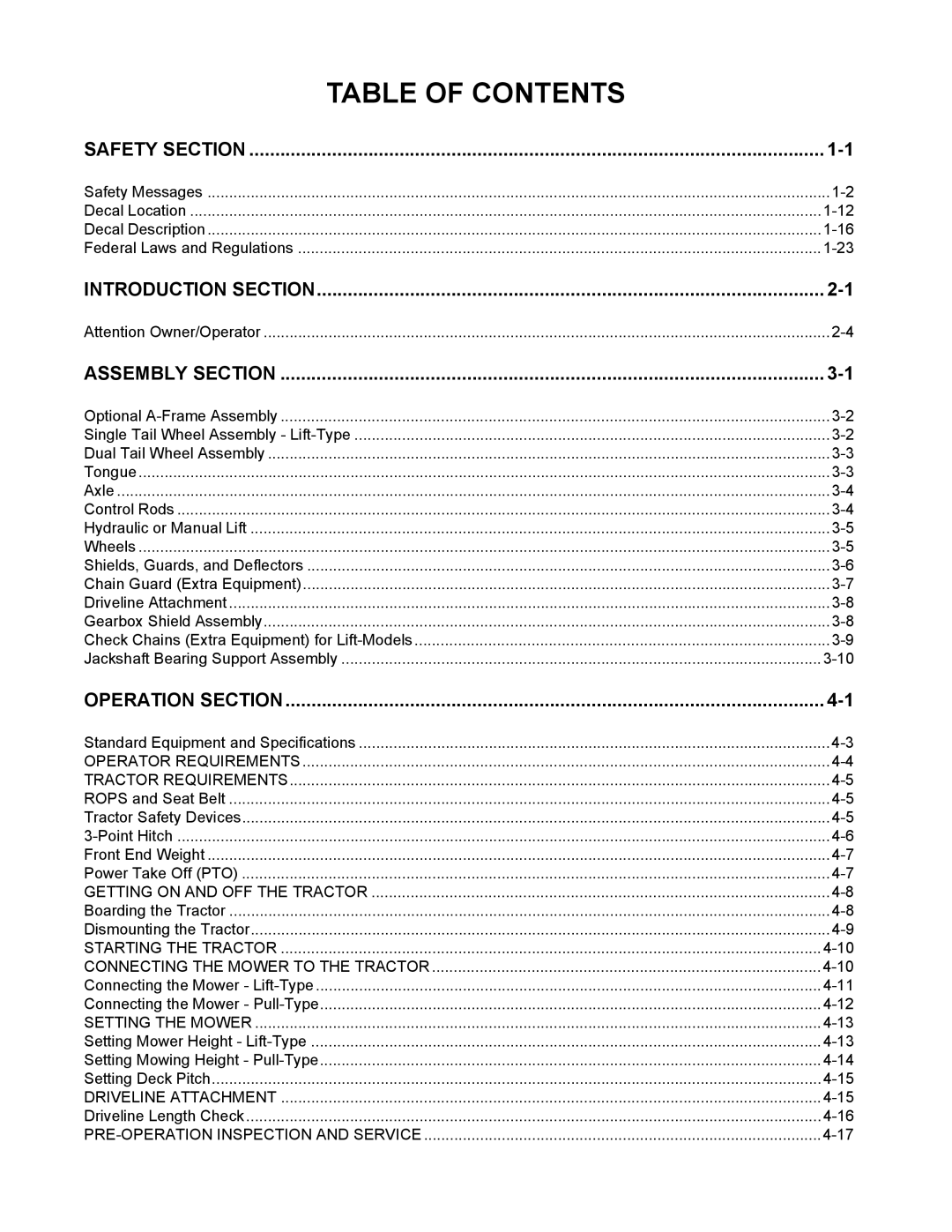 Servis-Rhino CY84 manual Table of Contents 