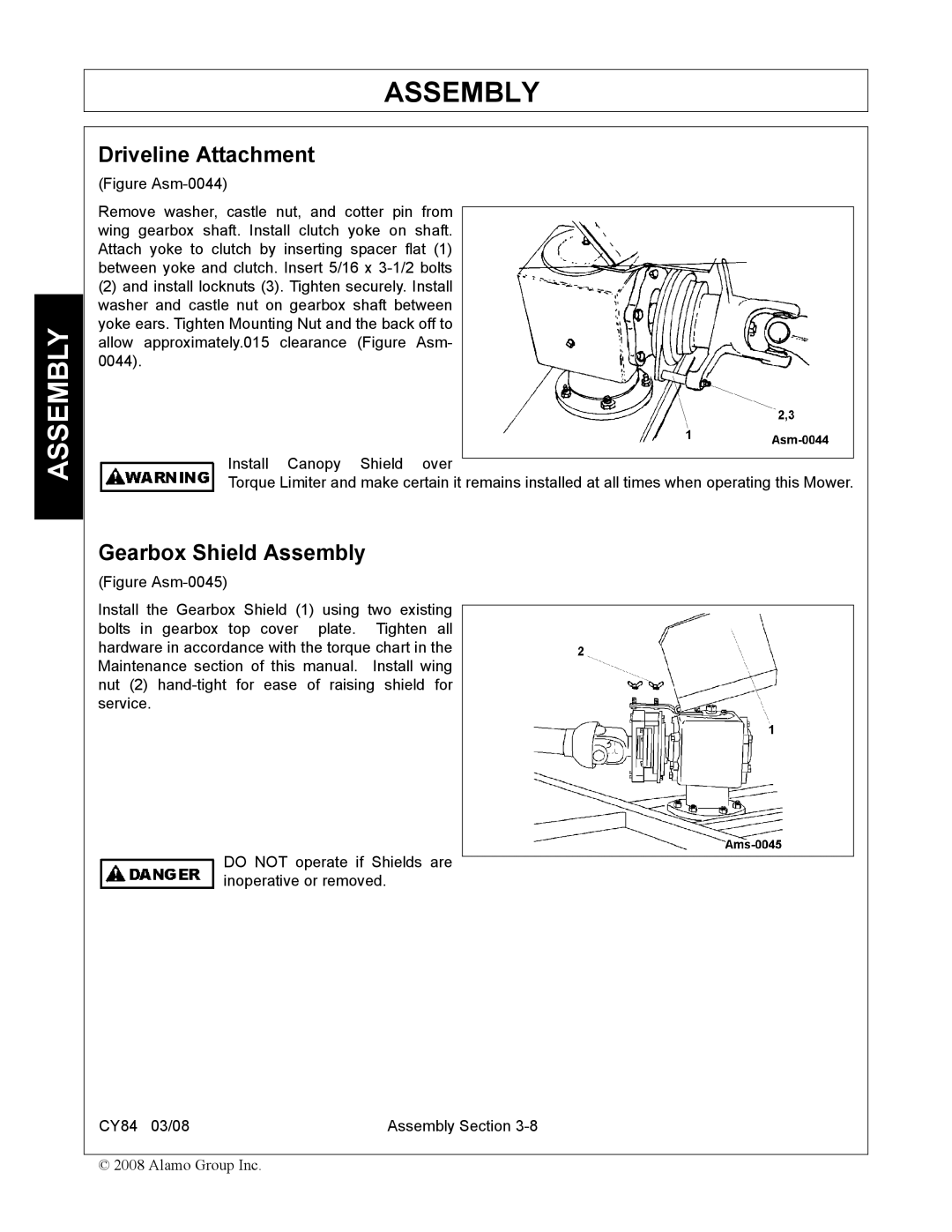 Servis-Rhino CY84 manual Driveline Attachment, Gearbox Shield Assembly 