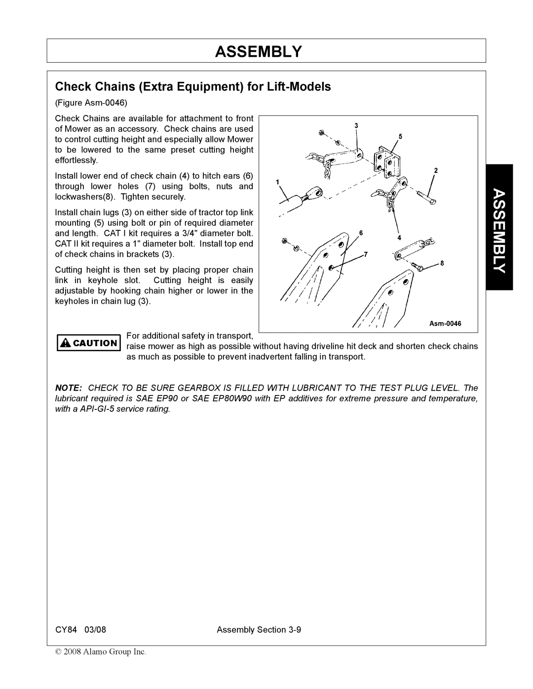 Servis-Rhino CY84 manual Check Chains Extra Equipment for Lift-Models 