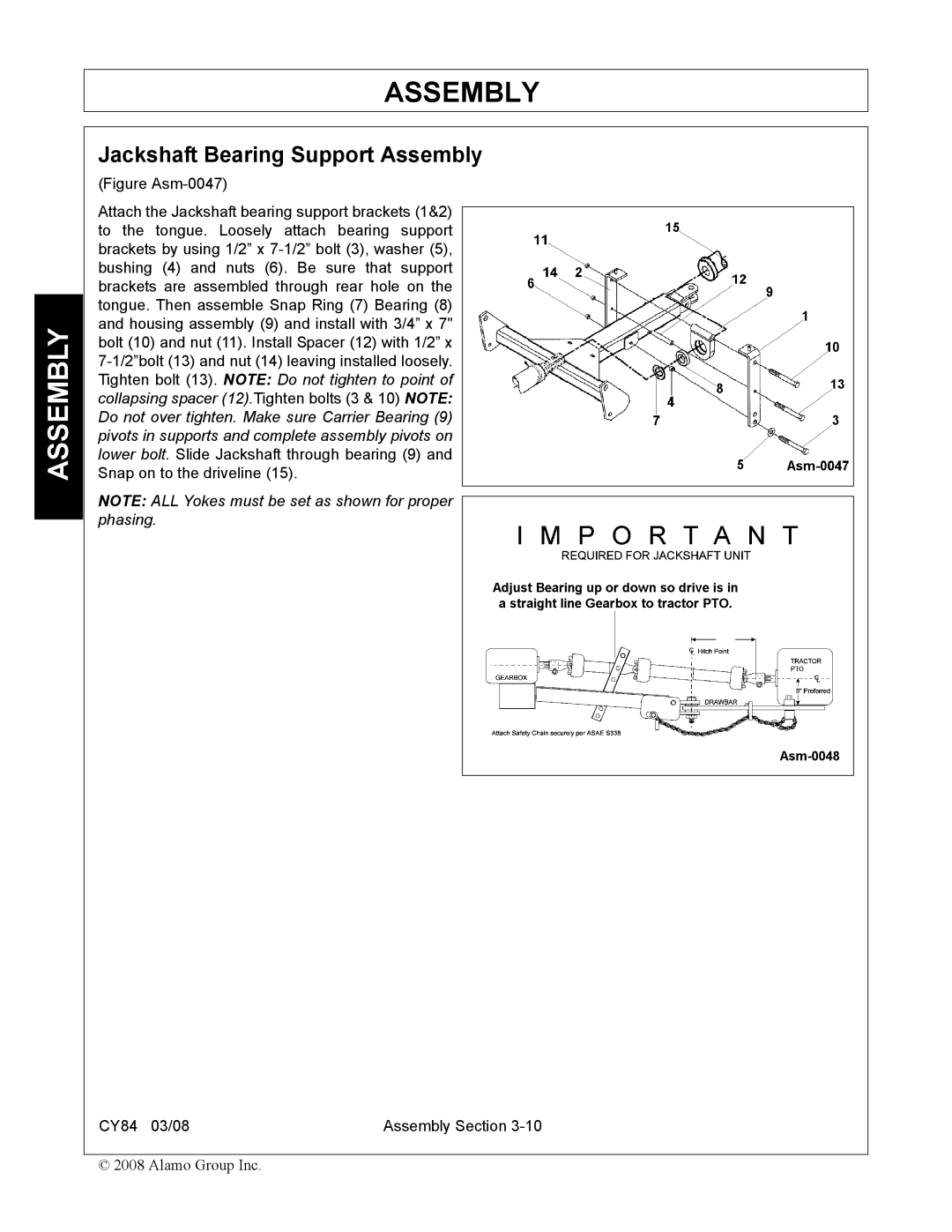 Servis-Rhino CY84 manual Jackshaft Bearing Support Assembly 