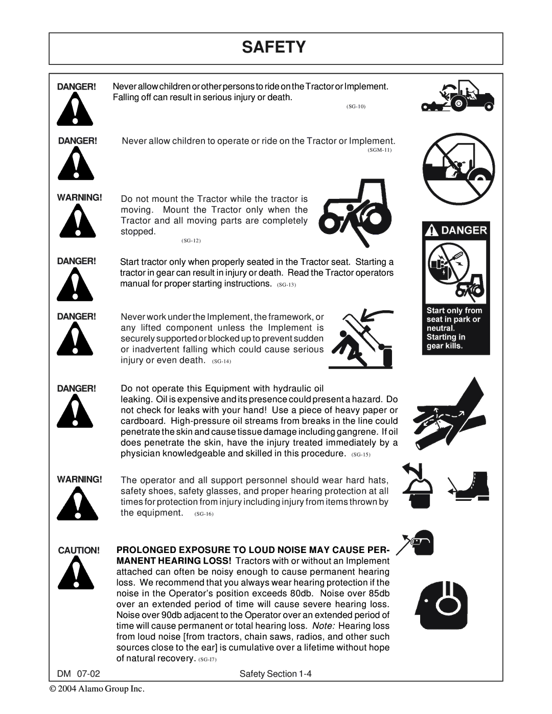 Servis-Rhino DM95, DM82, DM124, DM112 manual Prolonged Exposure to Loud Noise MAY Cause PER 