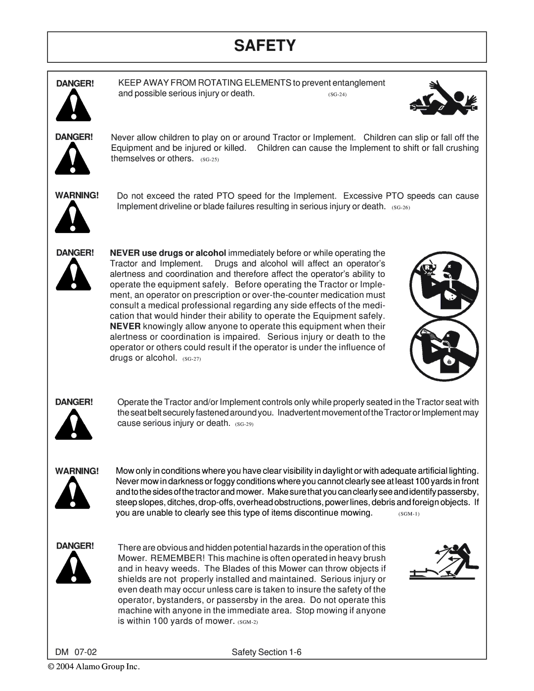 Servis-Rhino DM82, DM124, DM95, DM112 manual Drugs or alcohol. SG-27 