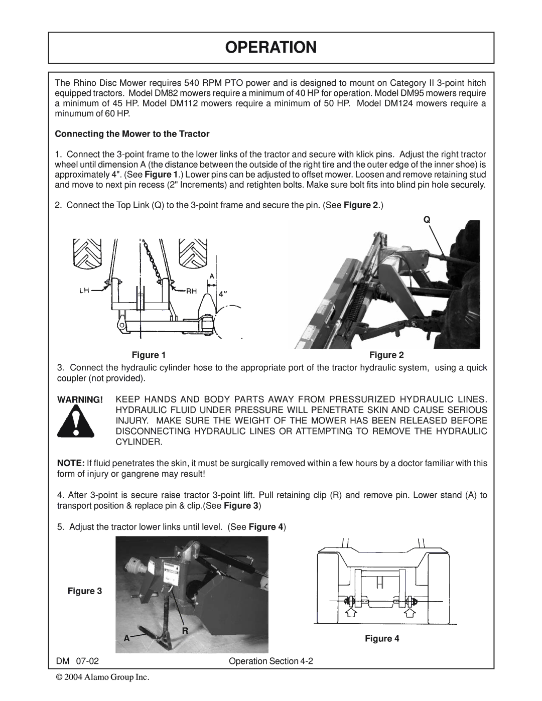 Servis-Rhino DM95, DM82, DM124, DM112 manual Operation 