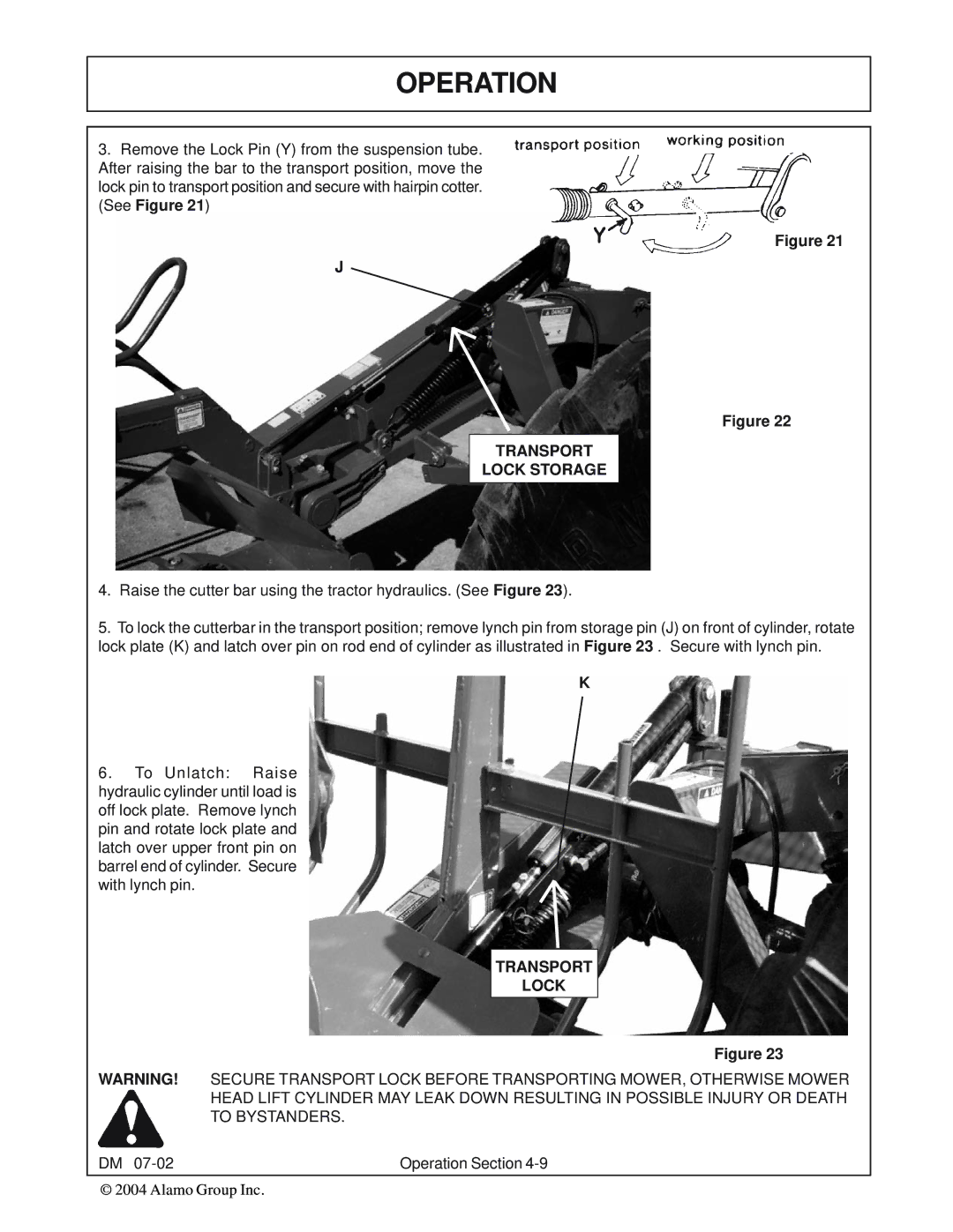 Servis-Rhino DM124, DM82, DM95, DM112 manual Transport Lock 