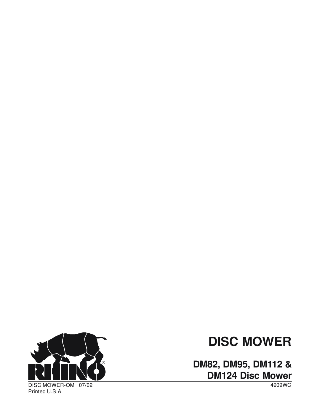 Servis-Rhino manual DM82, DM95, DM112 & DM124 Disc Mower 