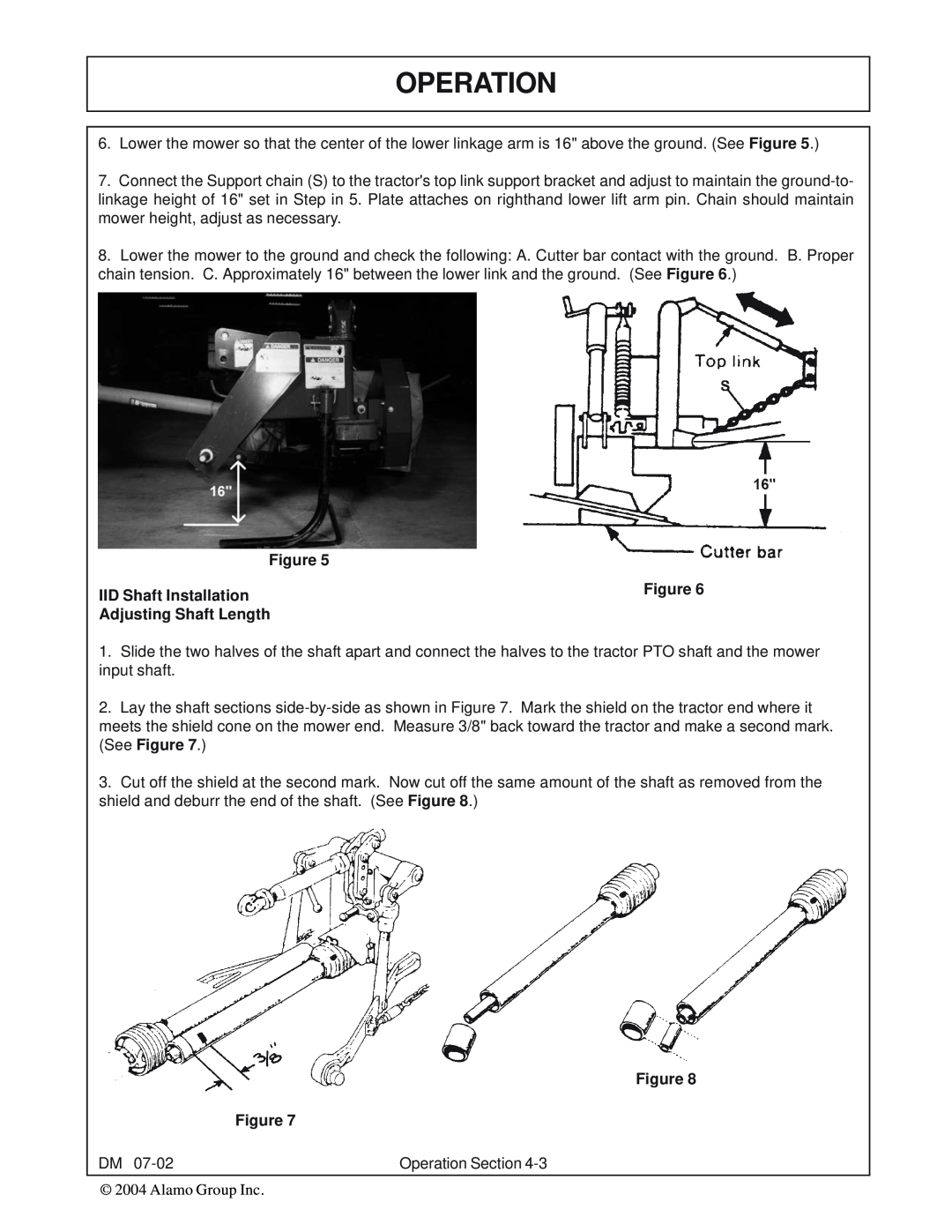 Servis-Rhino DM112, DM82, DM124, DM95 manual Operation, IID Shaft Installation, Adjusting Shaft Length, Figure Figure 