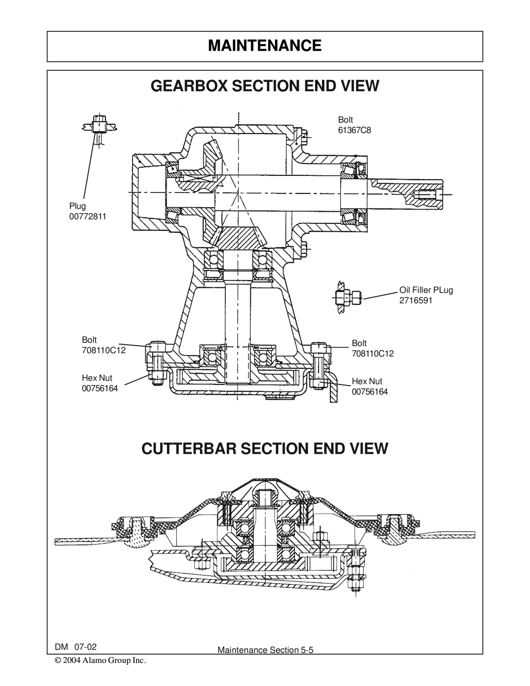 Servis-Rhino DM124, DM82, DM95, DM112 manual Maintenance Gearbox Section End View, Cutterbar Section End View 