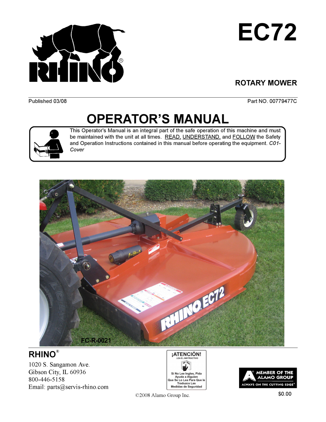 Servis-Rhino EC72 manual Rotary Mower 