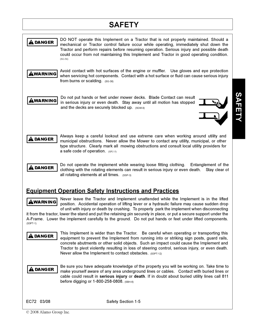 Servis-Rhino EC72 manual Equipment Operation Safety Instructions and Practices 