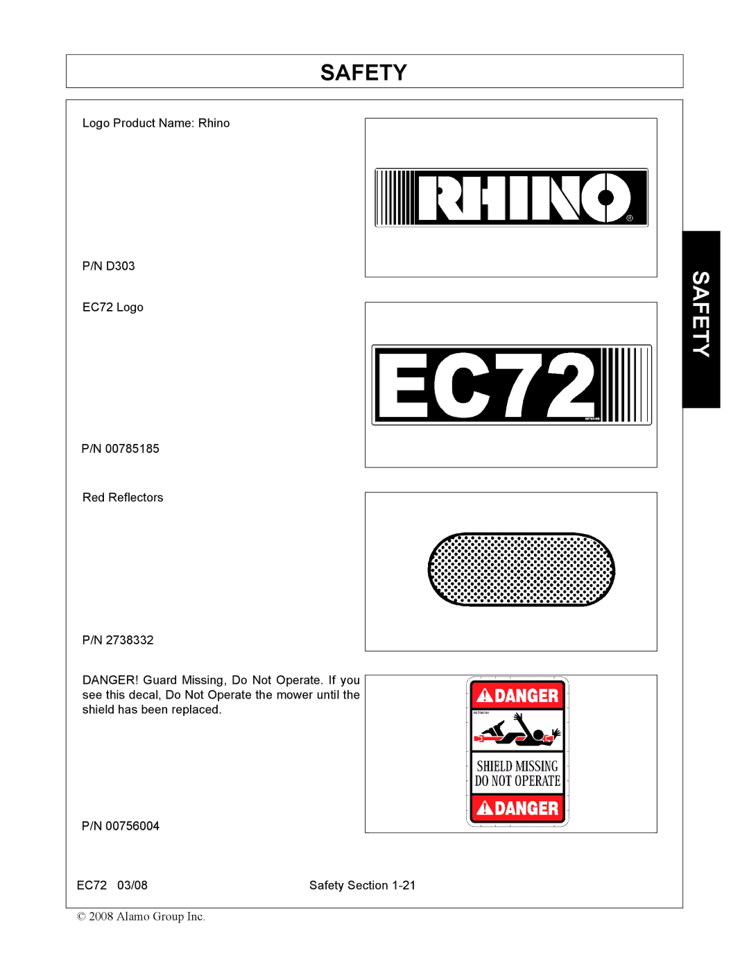 Servis-Rhino EC72 manual Safety 