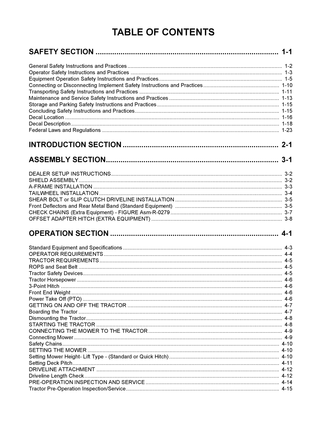 Servis-Rhino EC72 manual Table of Contents 