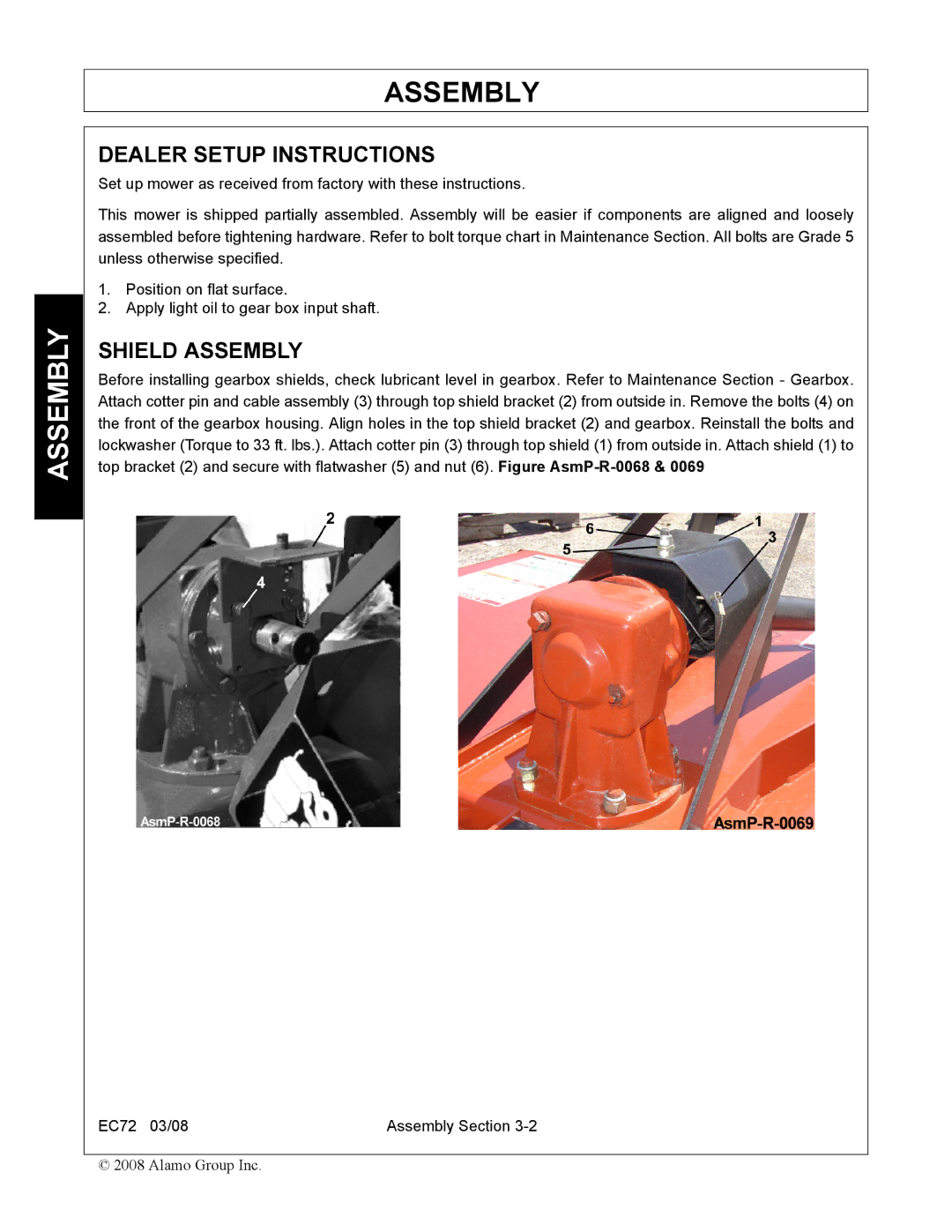 Servis-Rhino EC72 manual Dealer Setup Instructions, Shield Assembly 