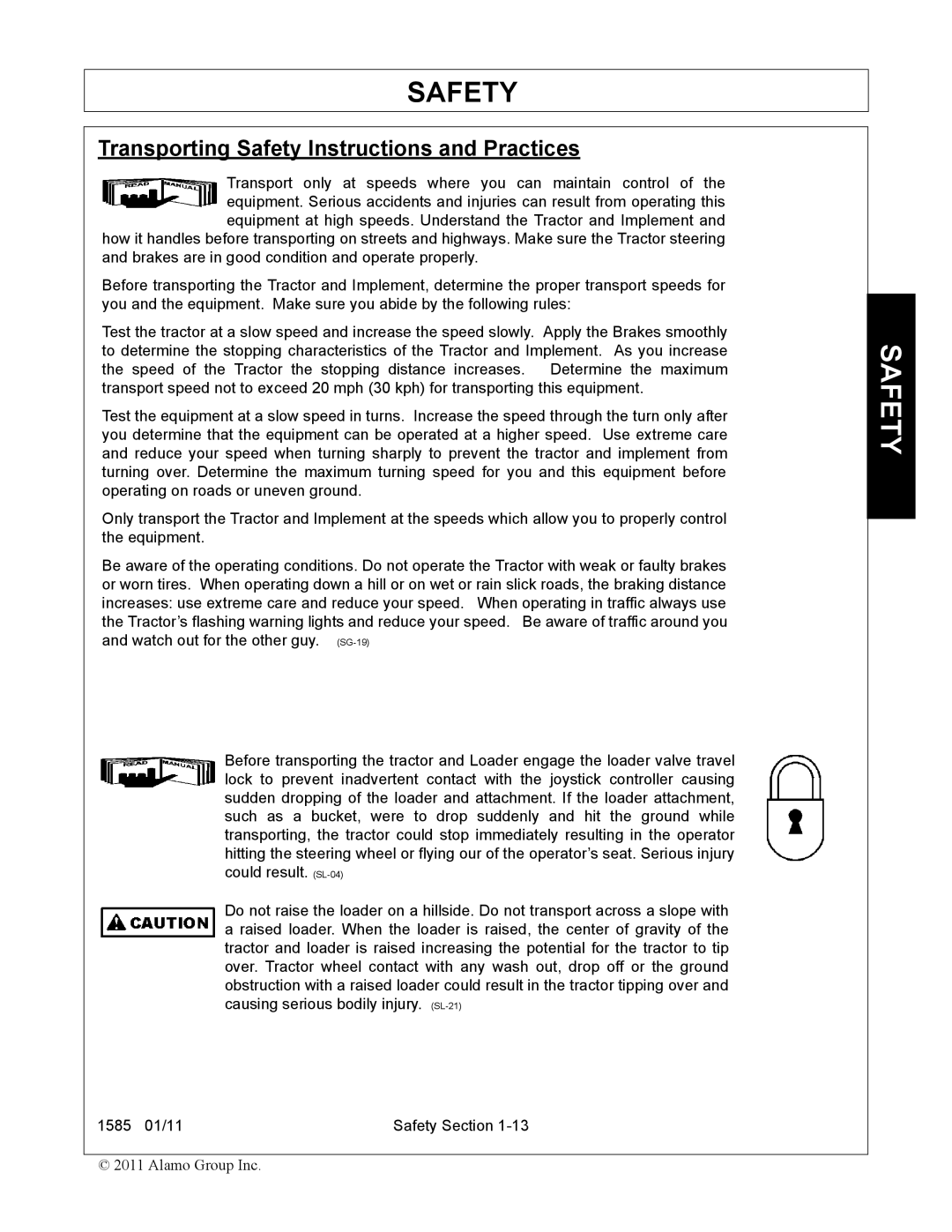 Servis-Rhino F-4123C manual Transporting Safety Instructions and Practices 