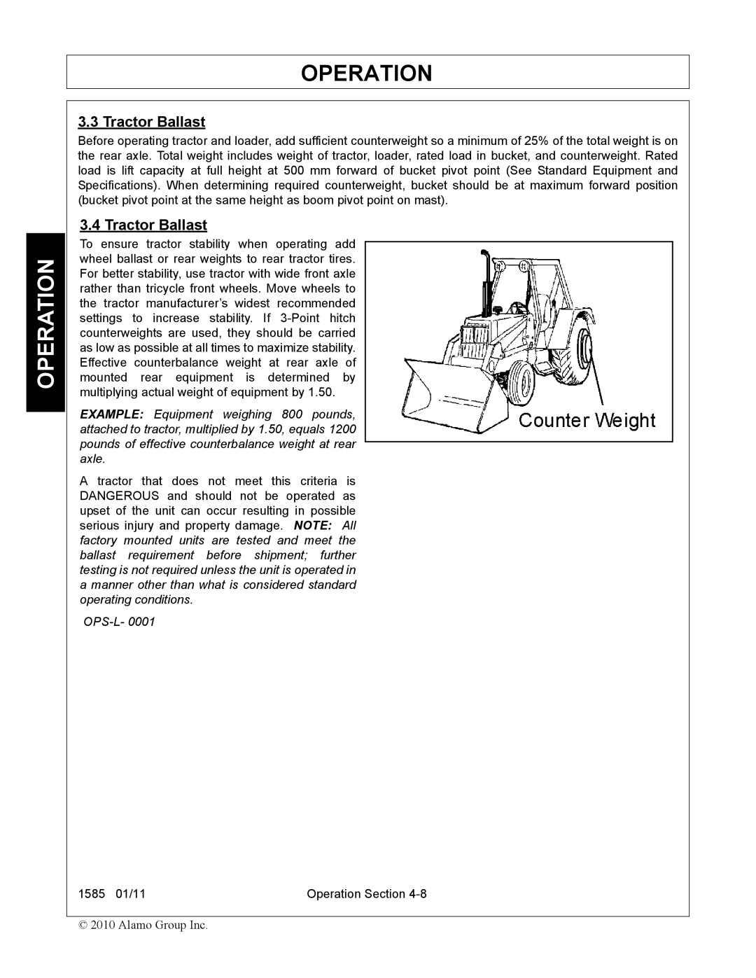 Servis-Rhino F-4123C manual Tractor Ballast 