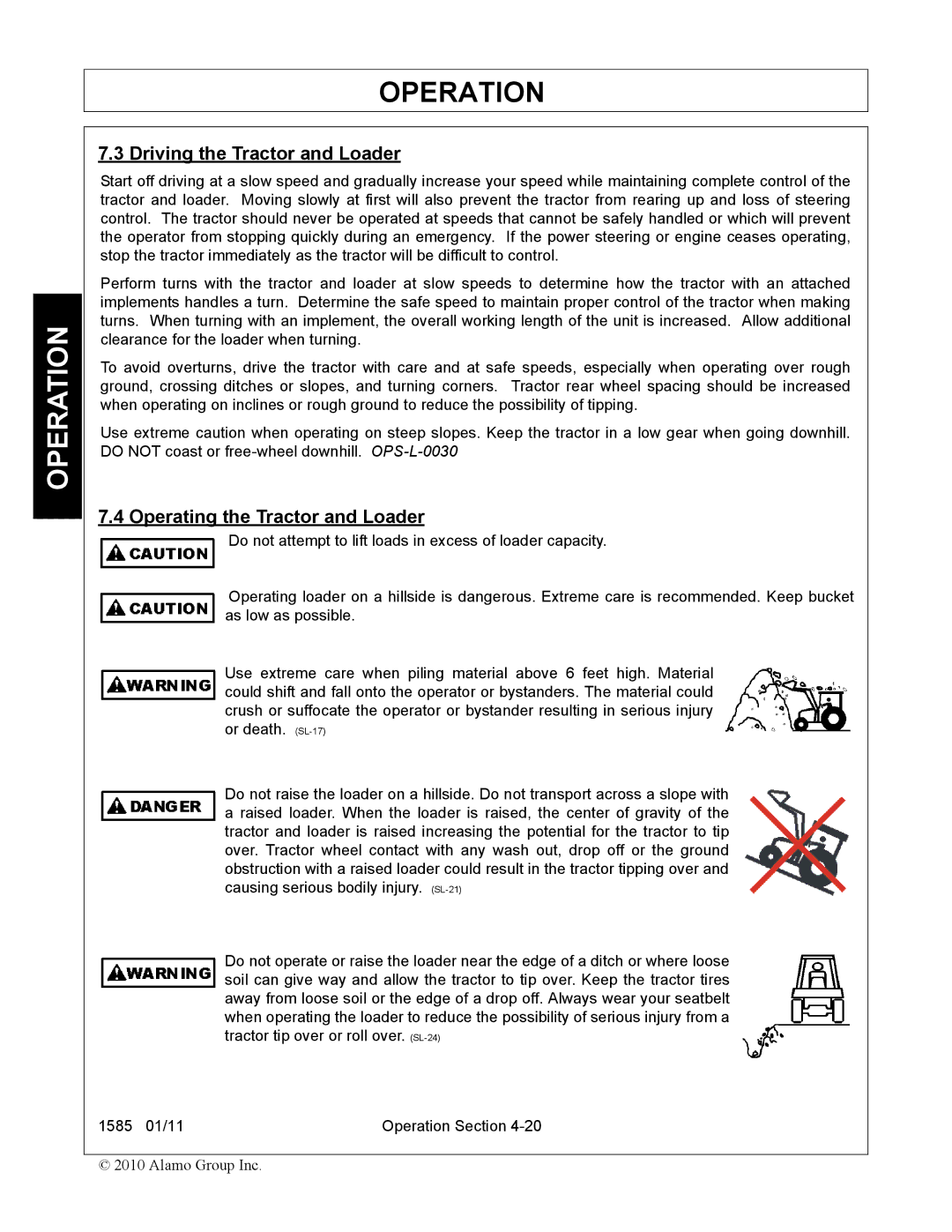 Servis-Rhino F-4123C manual Driving the Tractor and Loader, Operating the Tractor and Loader 