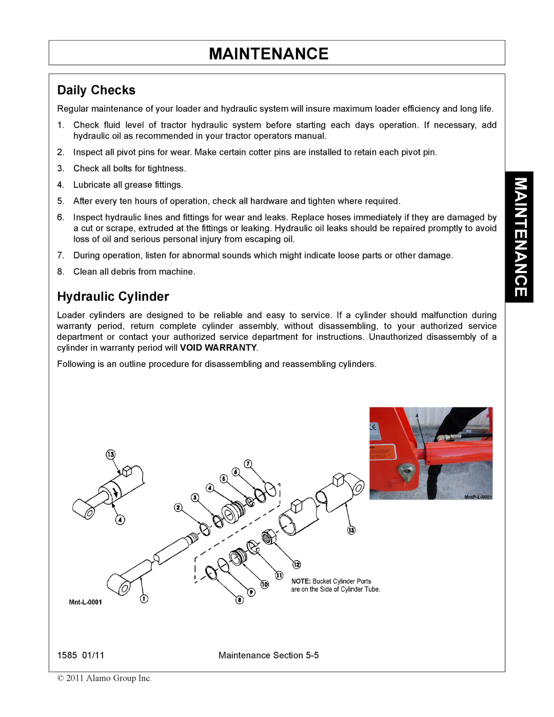 Servis-Rhino F-4123C manual Daily Checks, Hydraulic Cylinder 