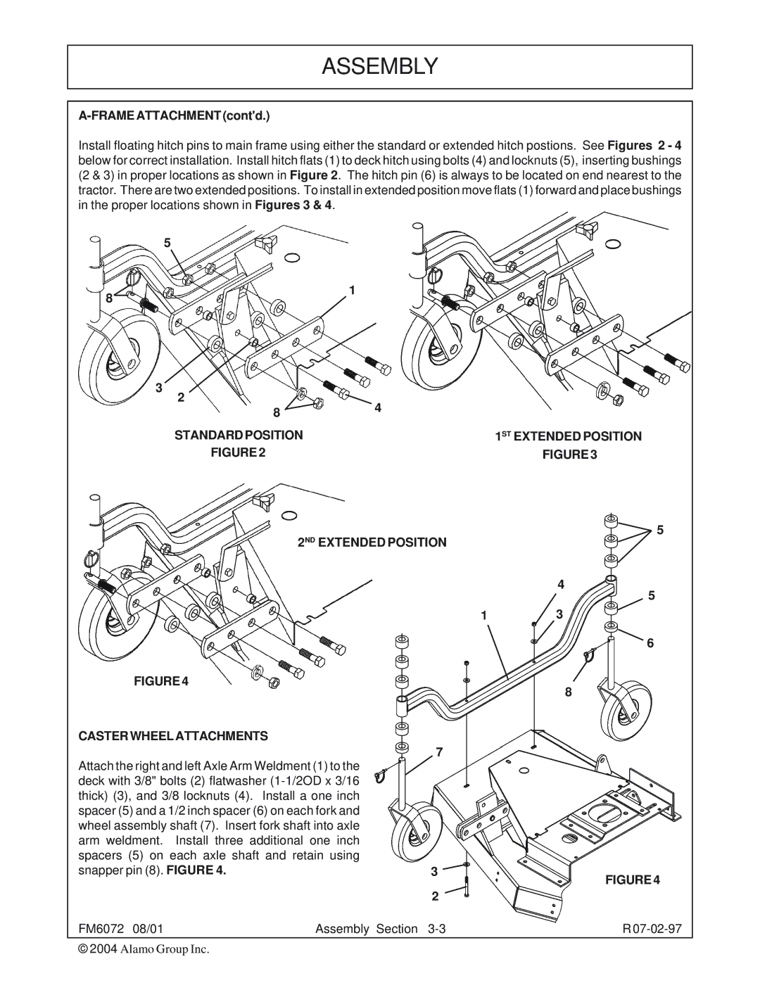 Servis-Rhino FM60/72 manual ST Extended Position, 2ND Extended Position Casterwheelattachments 