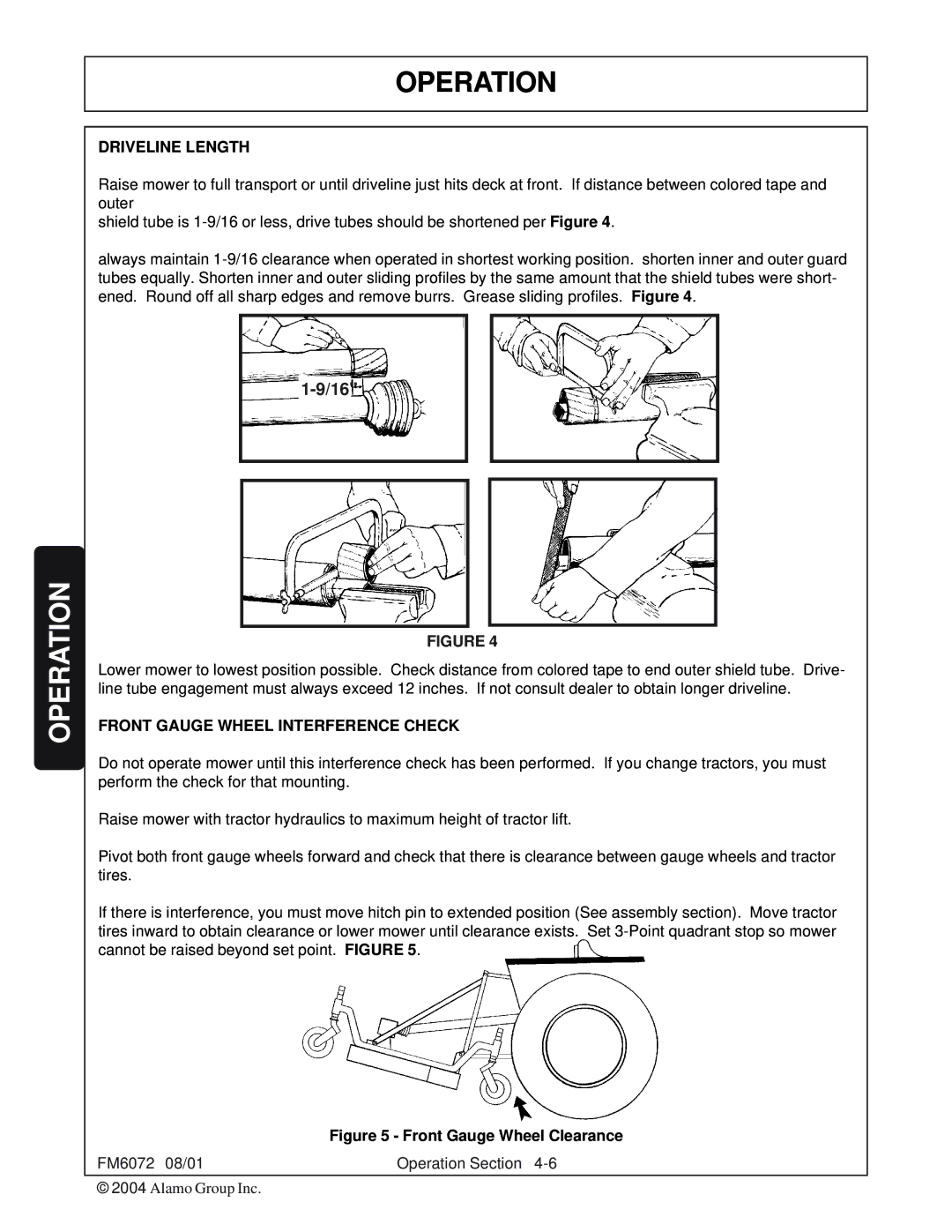 Servis-Rhino FM60/72 manual Driveline Length, Front Gauge Wheel Interference Check 