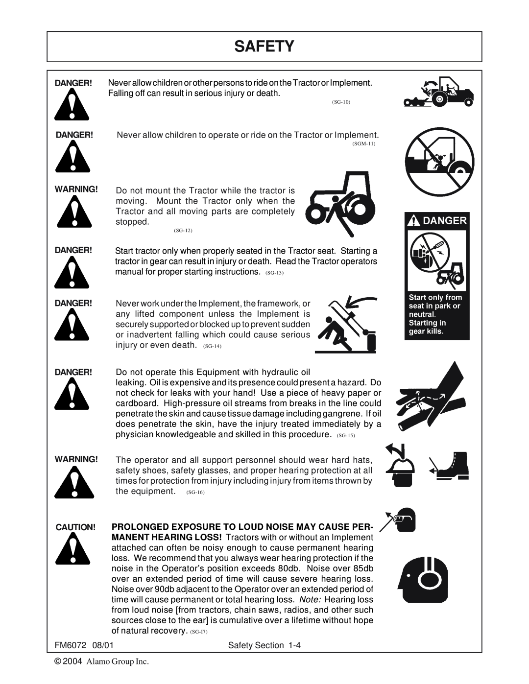 Servis-Rhino FM60/72 manual Safety, Danger, SG-10, SGM-11, SG-12 