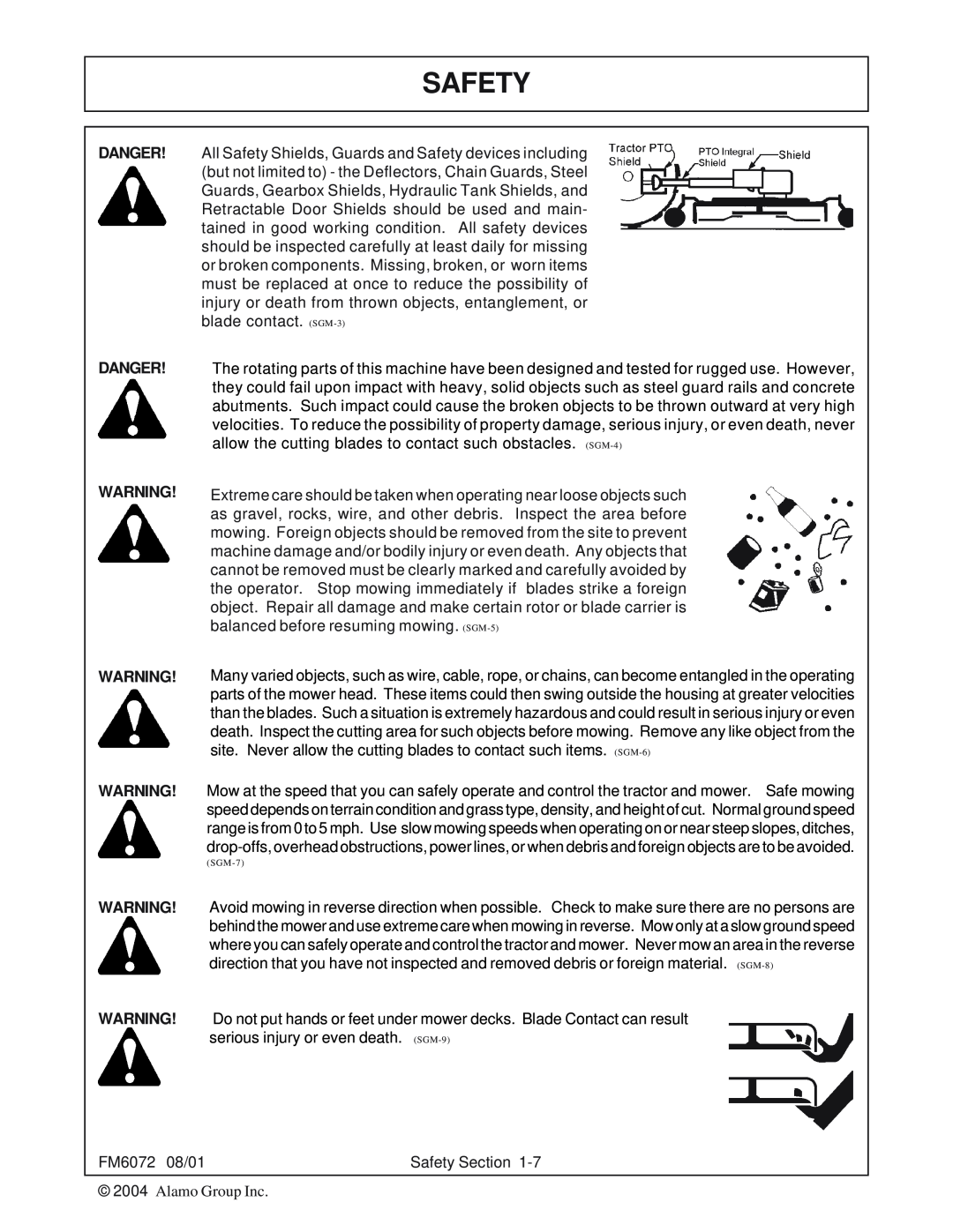 Servis-Rhino FM60/72 manual Danger Danger, FM6072 08/01 
