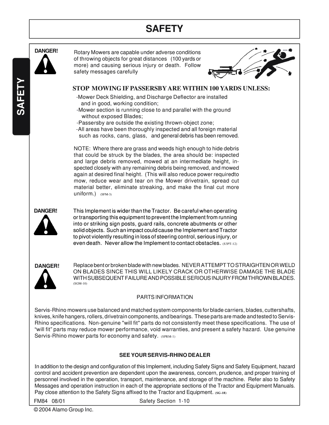 Servis-Rhino FM84 manual Parts Information, See Your SERVIS-RHINO Dealer 