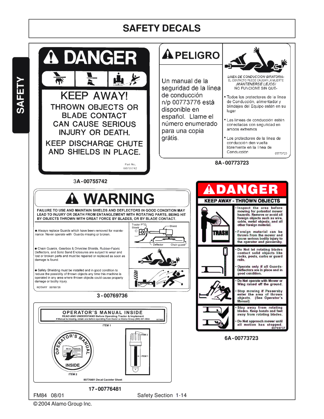Servis-Rhino manual FM84 08/01 Safety Section Alamo Group Inc 