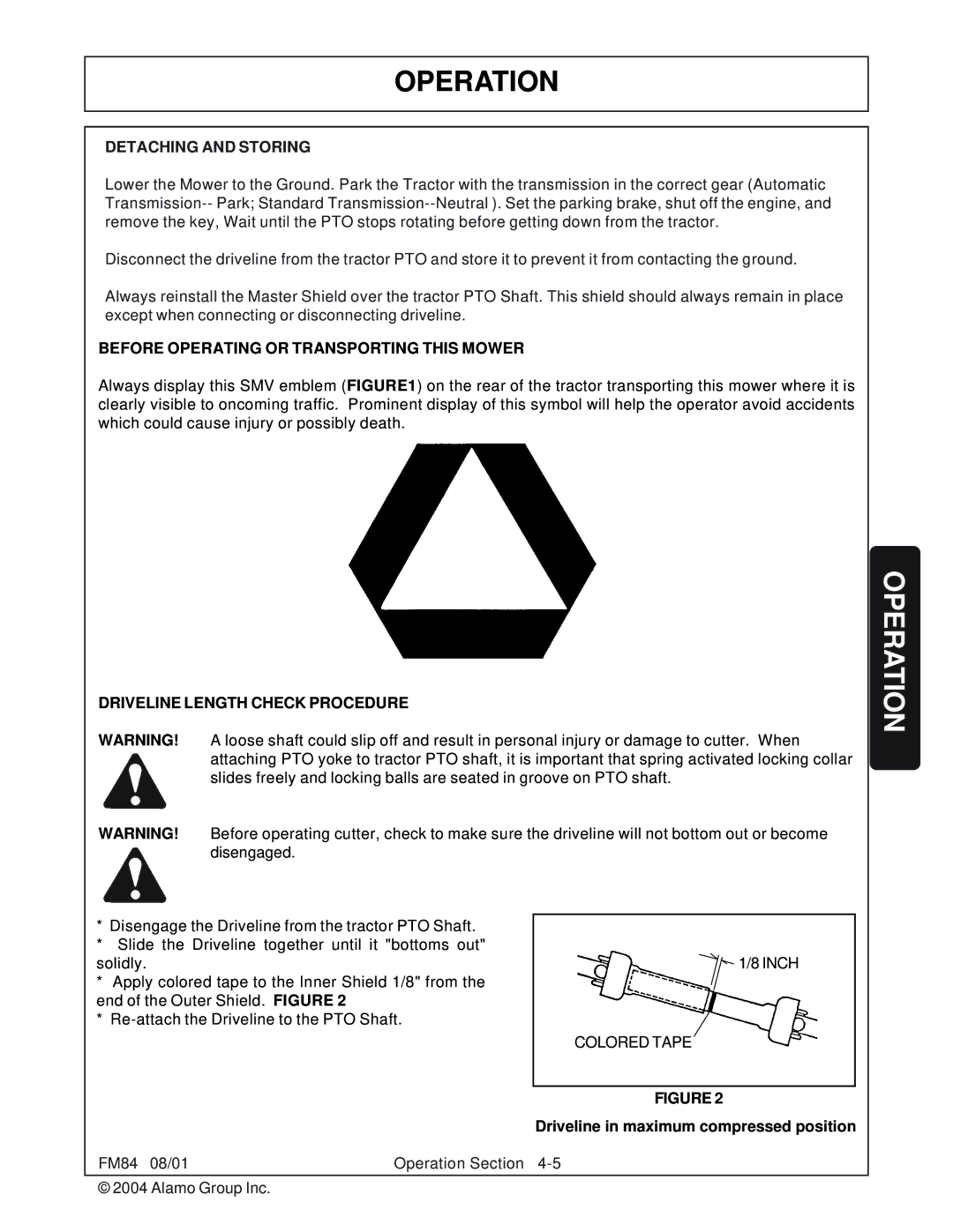 Servis-Rhino FM84 Detaching and Storing, Before Operating or Transporting this Mower, Driveline Length Check Procedure 