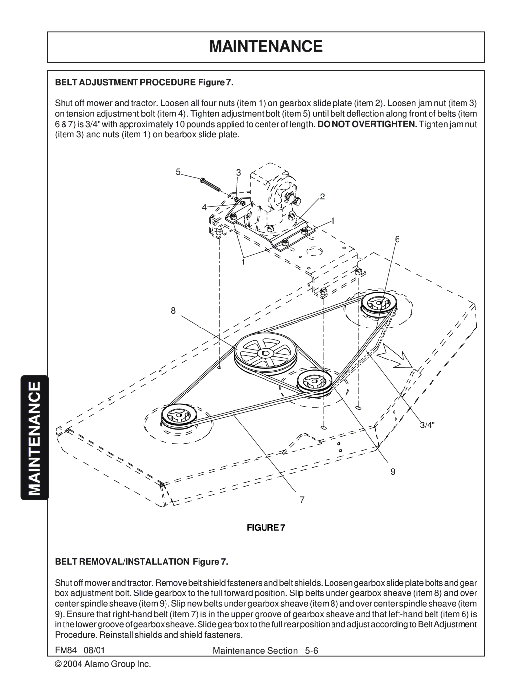 Servis-Rhino FM84 manual Belt Adjustment Procedure Figure 