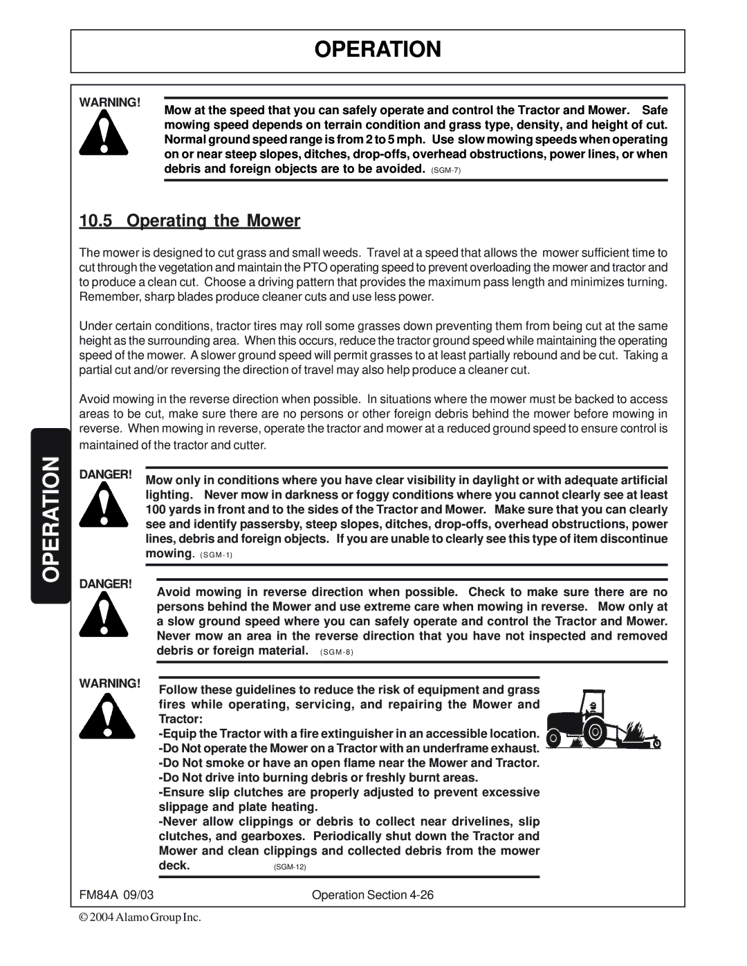 Servis-Rhino FM84A manual Operating the Mower 