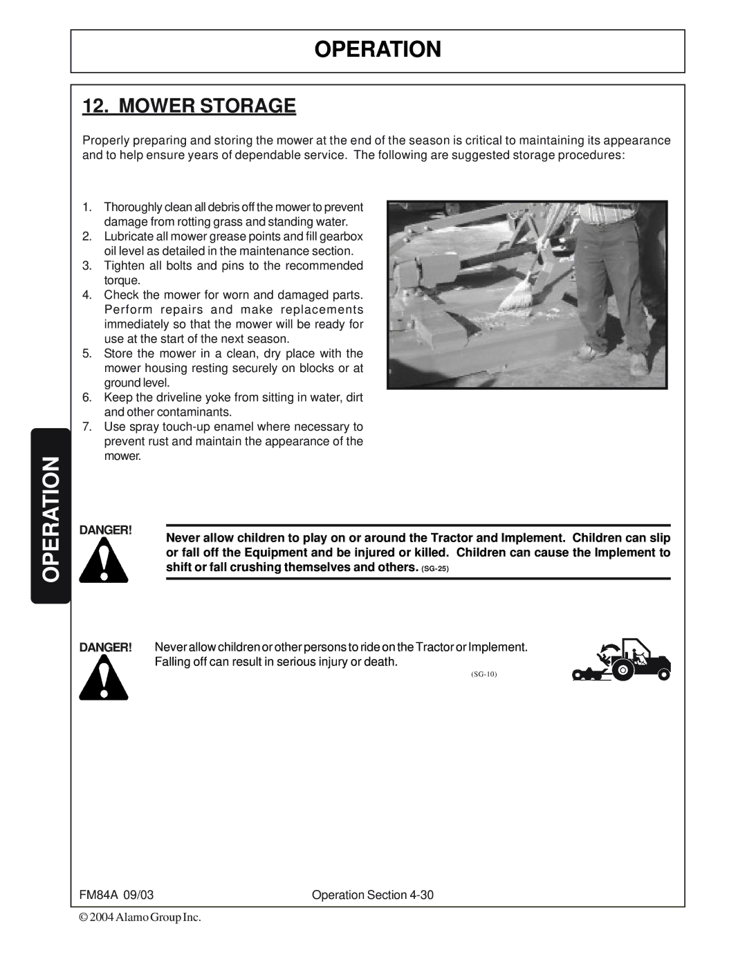 Servis-Rhino FM84A manual Mower Storage 