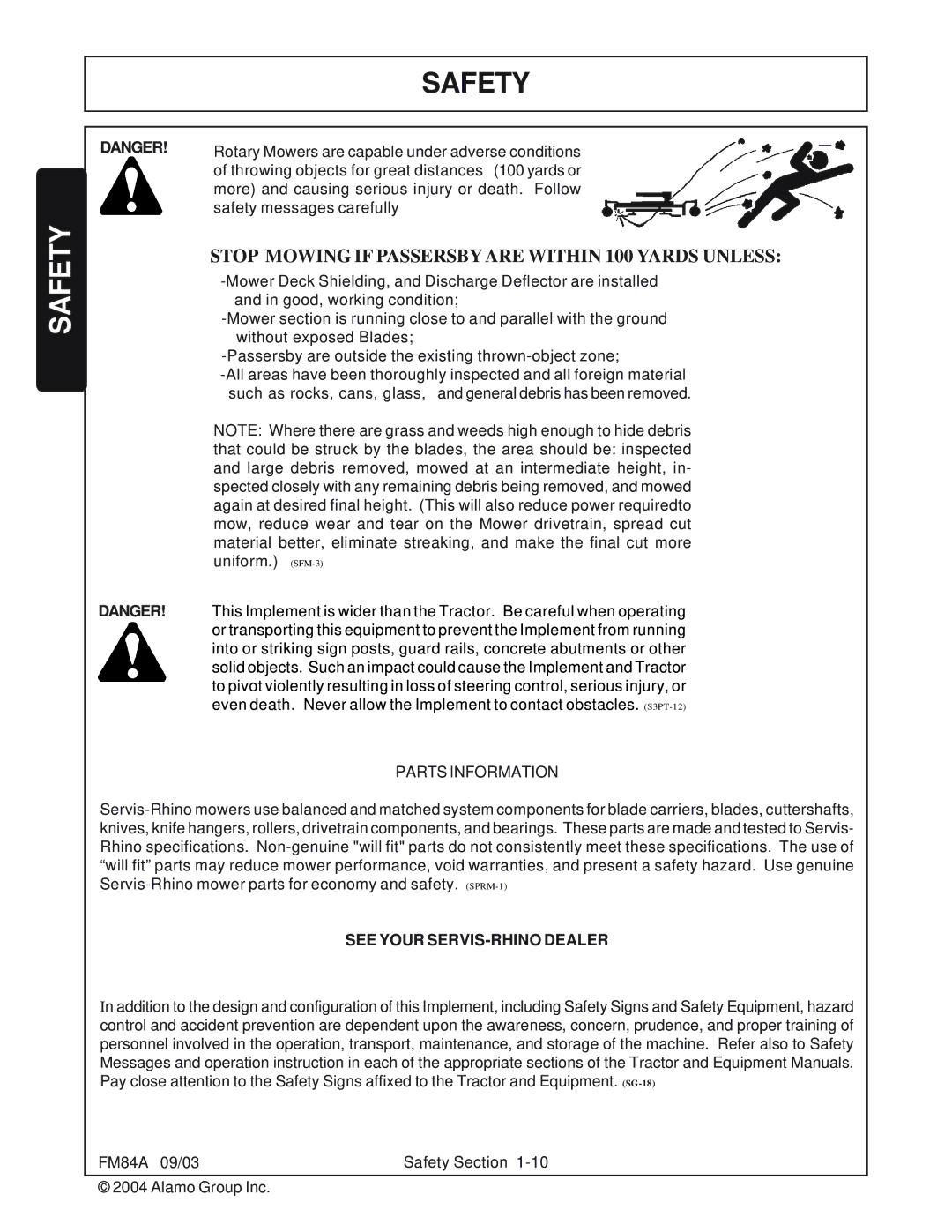 Servis-Rhino FM84A manual Parts Information, See Your SERVIS-RHINO Dealer 