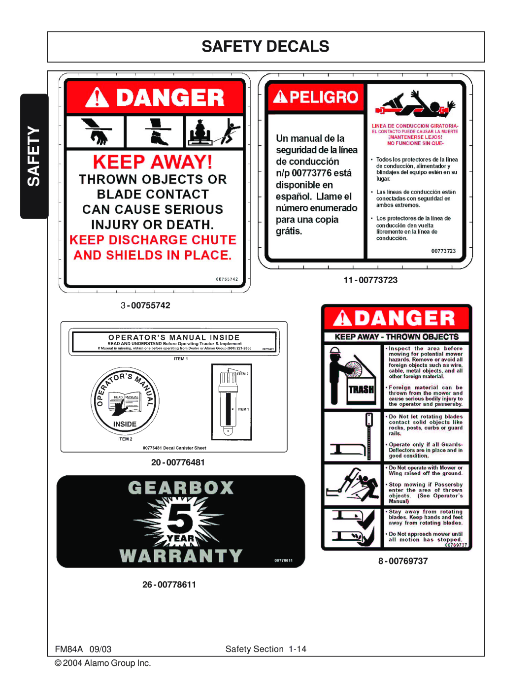 Servis-Rhino manual FM84A 09/03 Safety Section Alamo Group Inc 