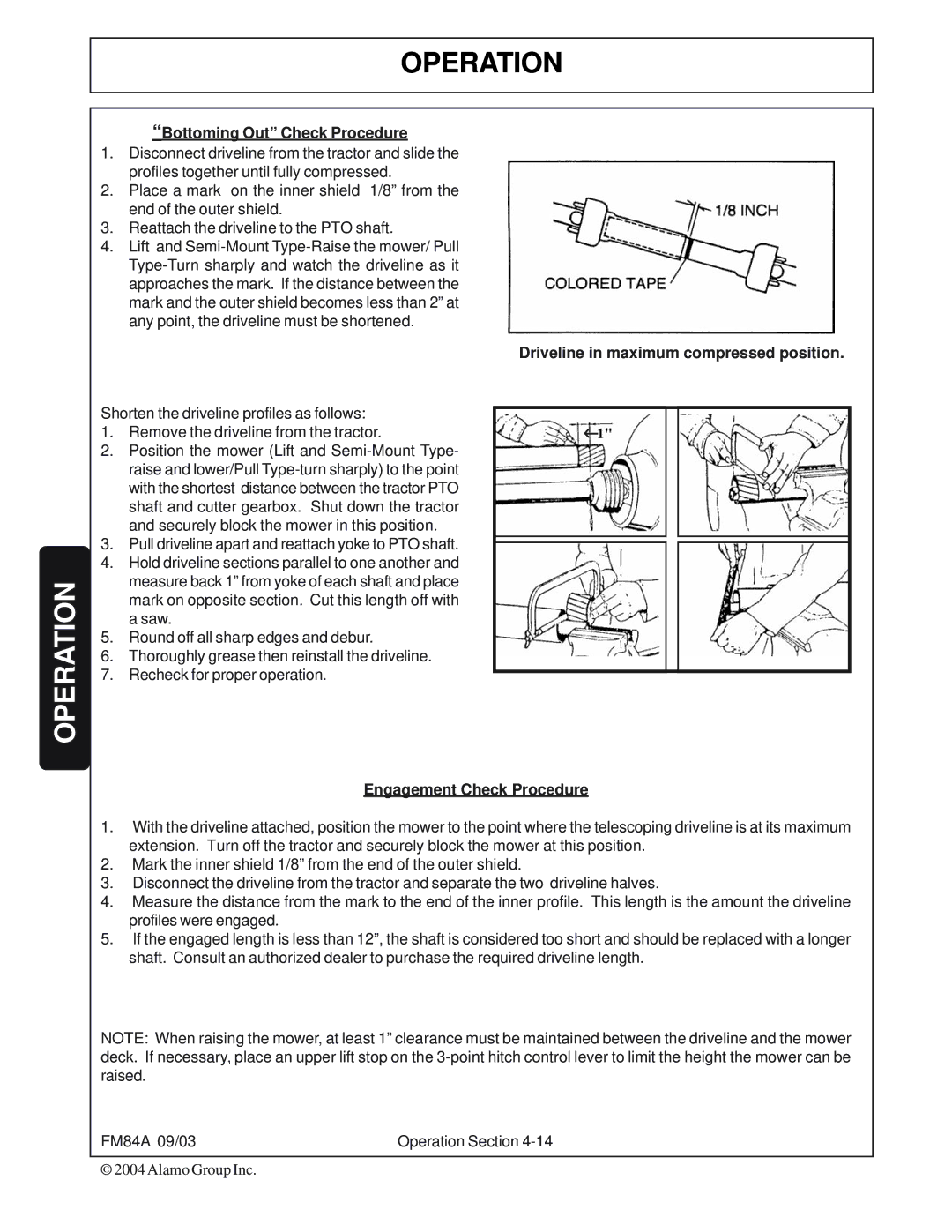 Servis-Rhino FM84A manual Bottoming Out Check Procedure 