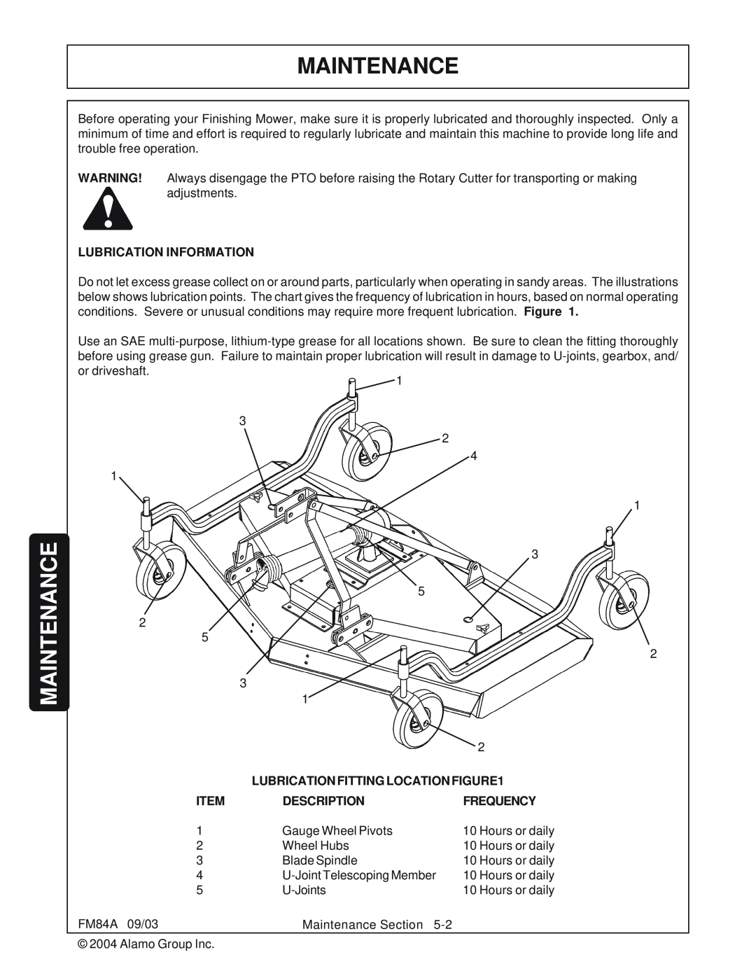 Servis-Rhino FM84A manual Maintenance 