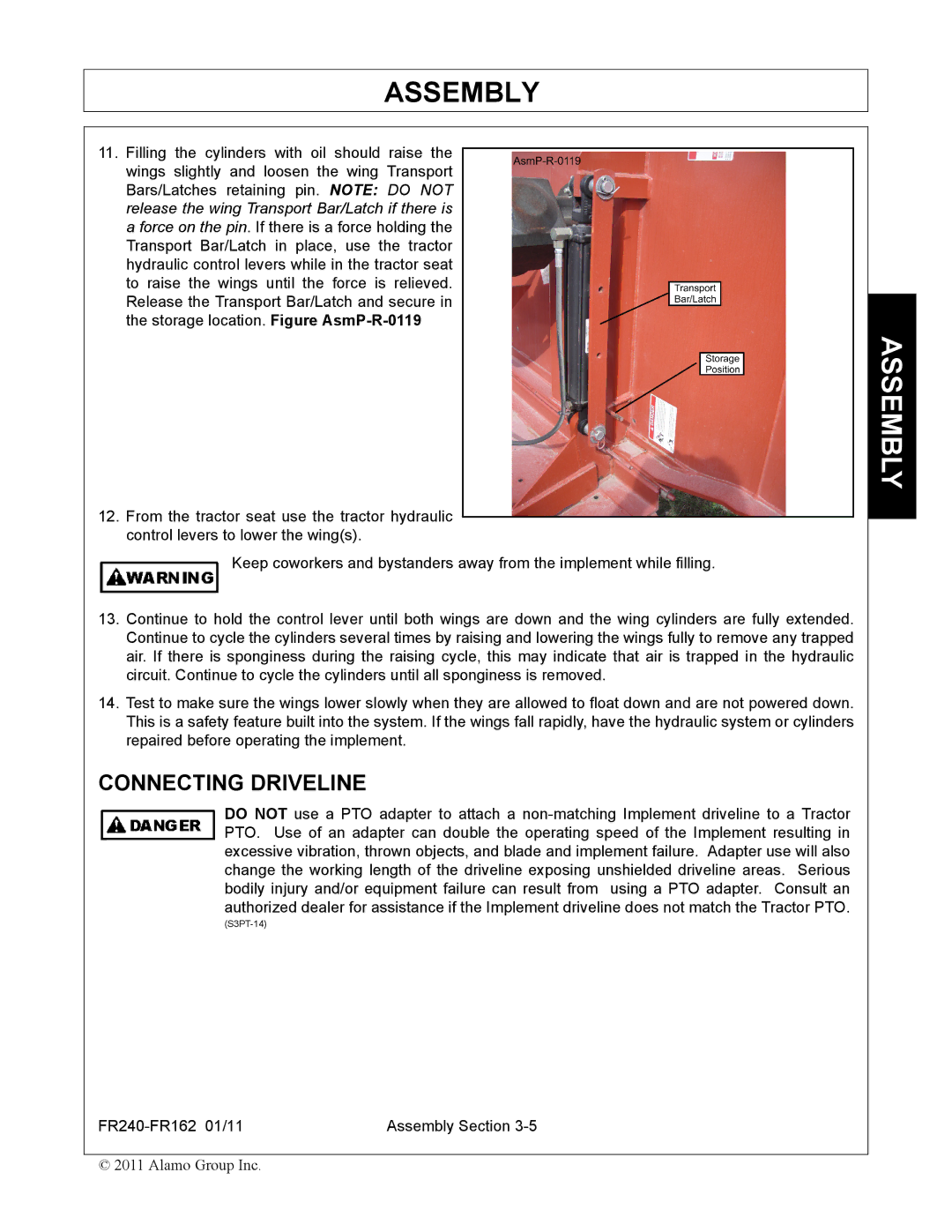 Servis-Rhino FR162, FR240 manual Connecting Driveline 