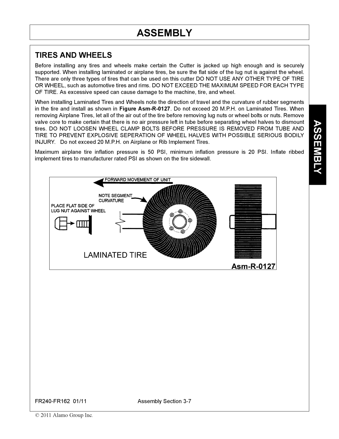 Servis-Rhino FR162, FR240 manual Tires and Wheels 