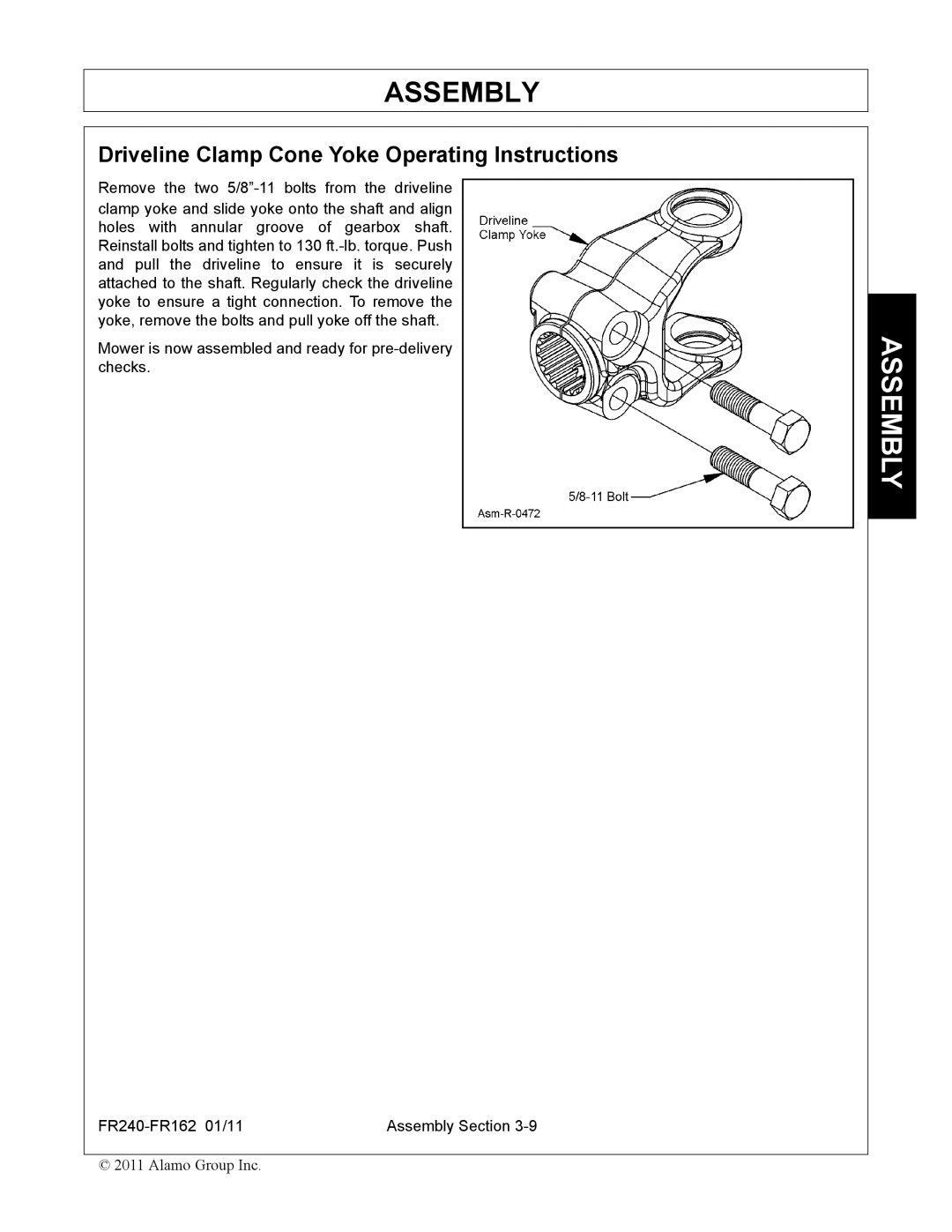 Servis-Rhino FR162, FR240 manual Driveline Clamp Cone Yoke Operating Instructions 