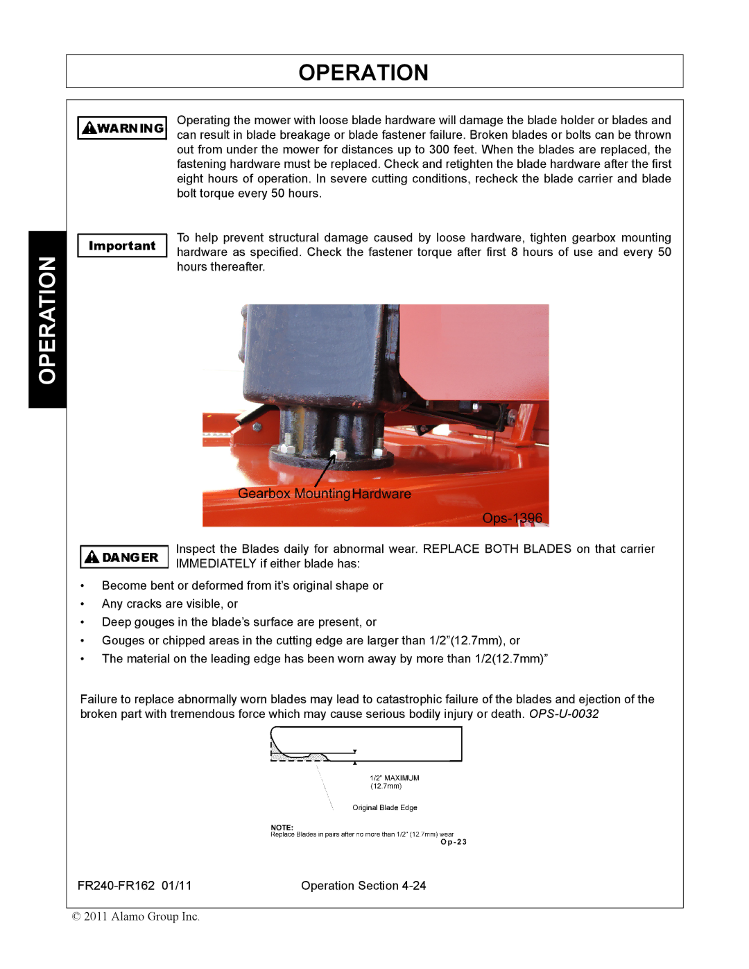 Servis-Rhino FR240, FR162 manual Operation 