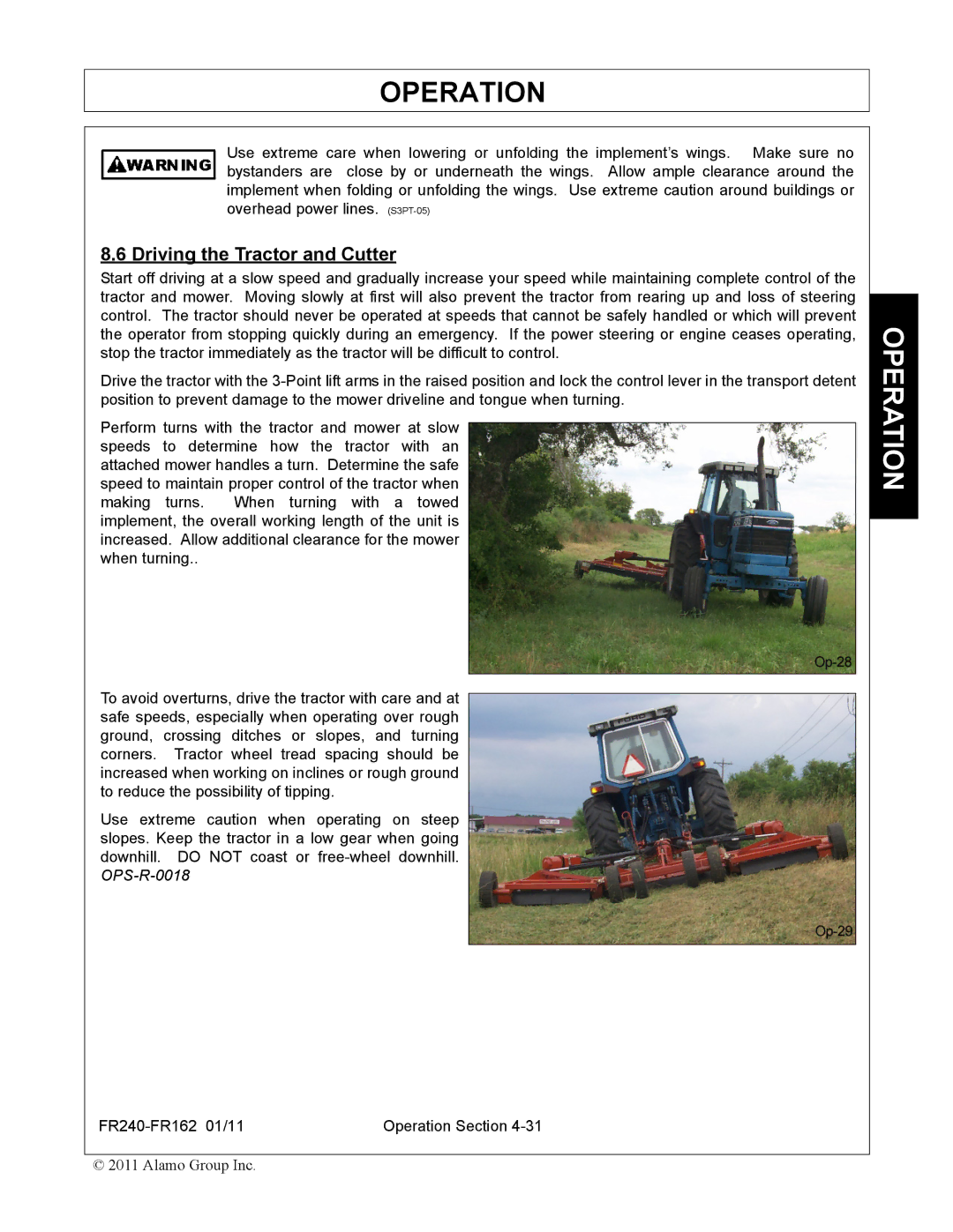 Servis-Rhino FR162, FR240 manual Driving the Tractor and Cutter 