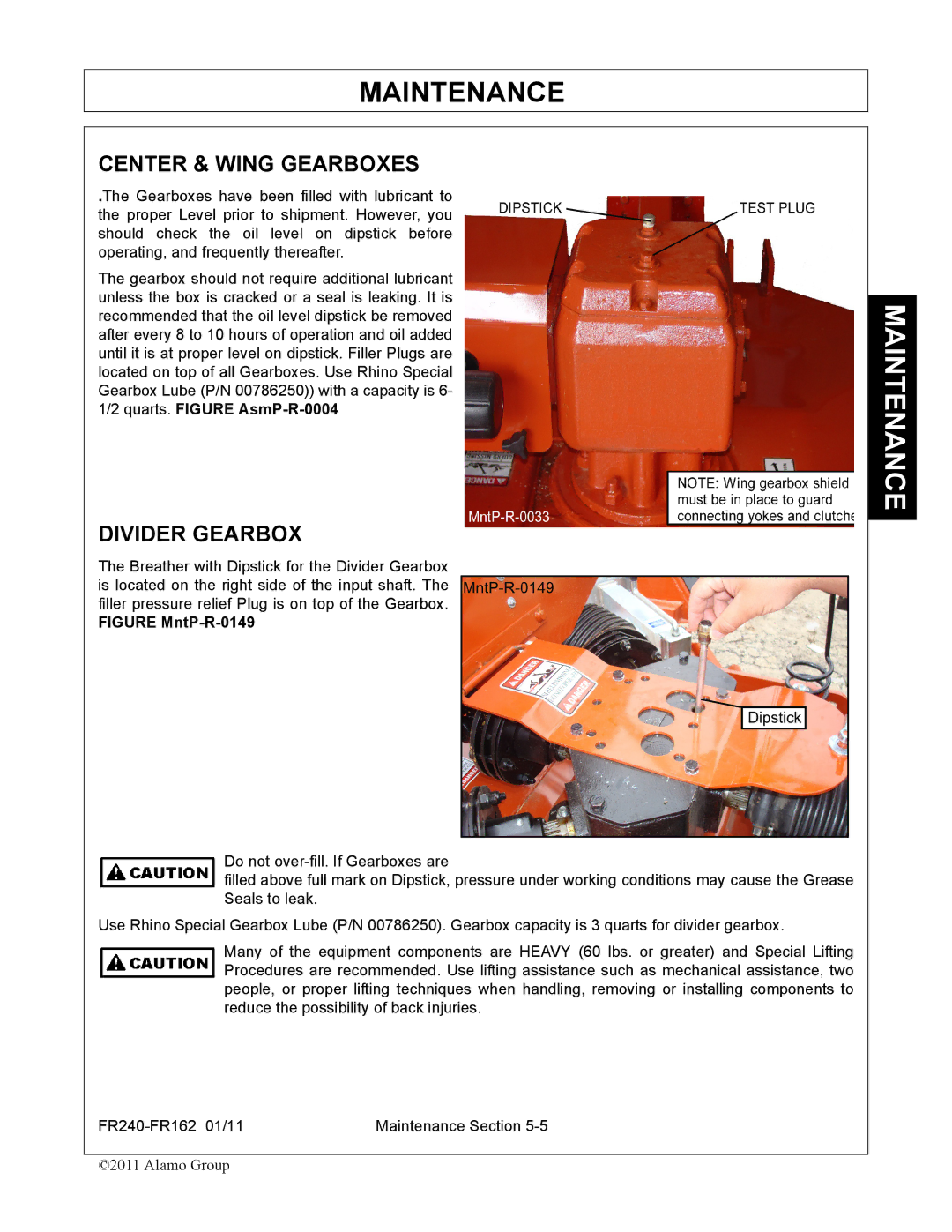 Servis-Rhino FR162, FR240 manual Center & Wing Gearboxes, Divider Gearbox 