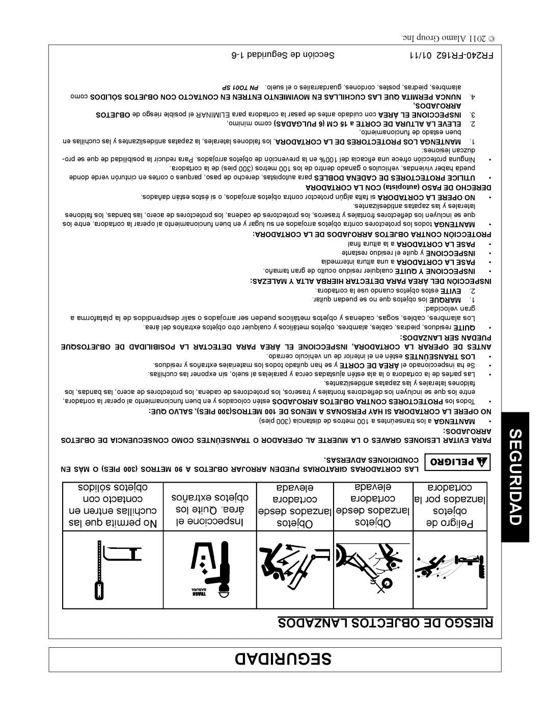 Servis-Rhino FR162, FR240 manual Lanzados Objectos DE Riesgo, Arrojados 