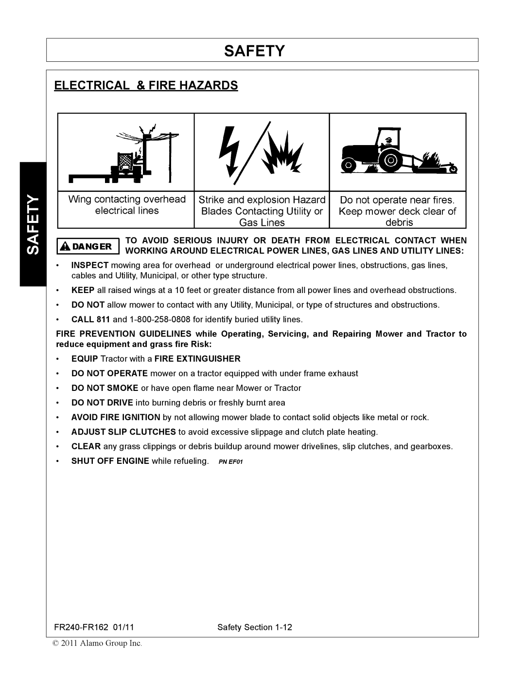 Servis-Rhino FR240, FR162 manual Electrical & Fire Hazards 