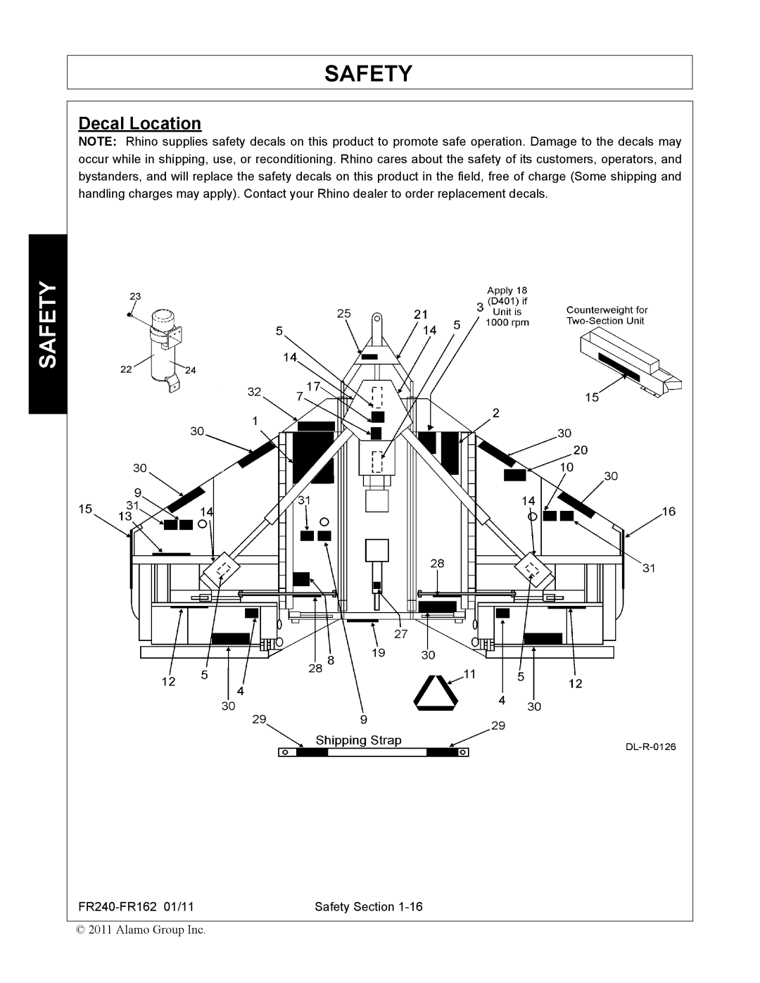 Servis-Rhino FR240, FR162 manual Decal Location 