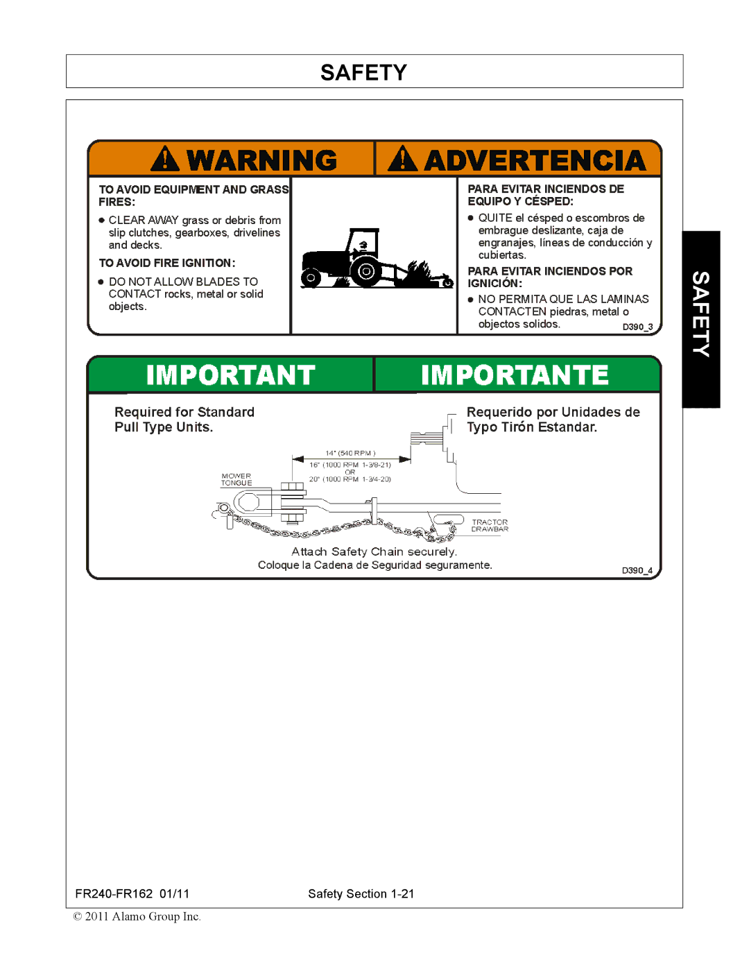 Servis-Rhino FR162, FR240 manual Safety 